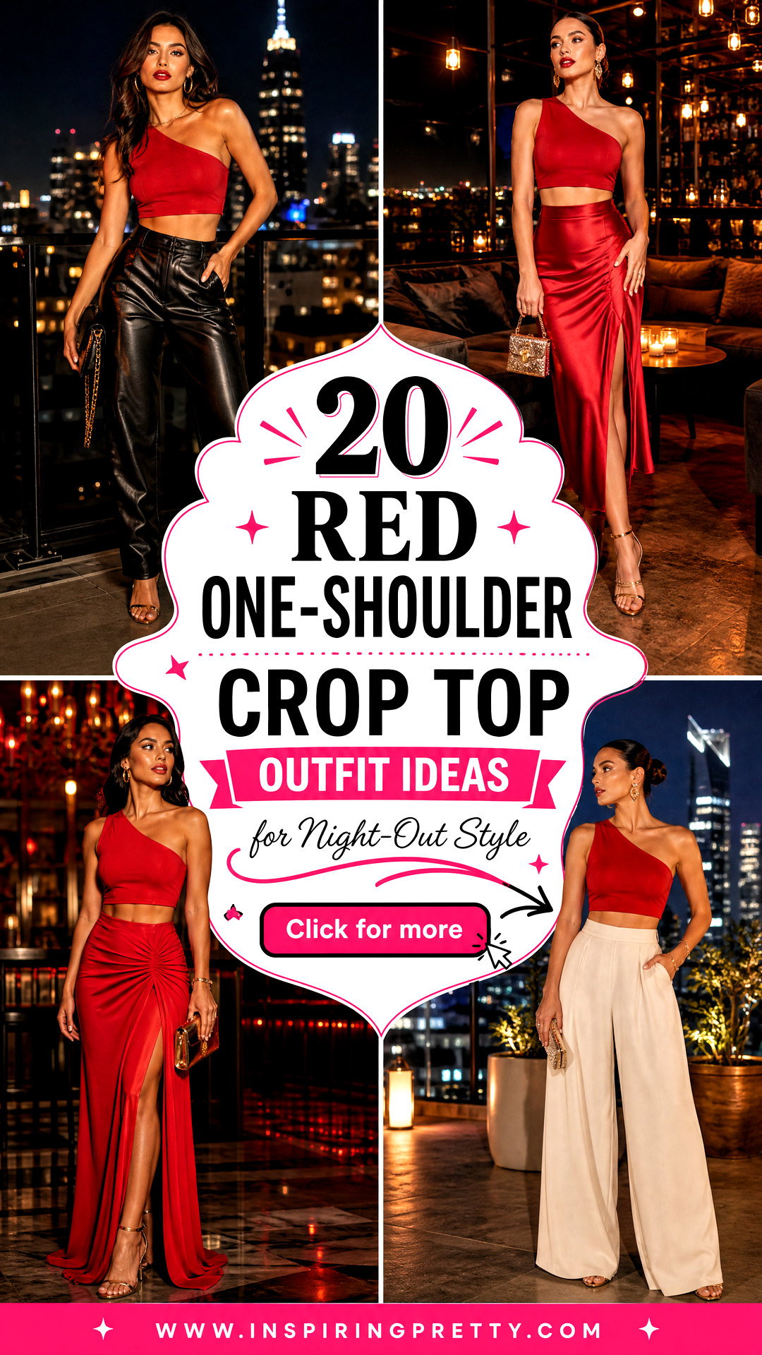 20 Red One-Shoulder Crop Top Outfit Ideas for Night-Out Style - 20 Red One-Shoulder Crop Top Outfit Ideas for Night-Out Style