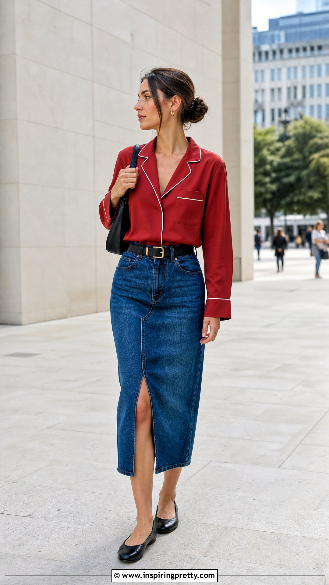 Red PJ Top With Denim Midi Skirt - 25 Red Pj Top outfit ideas