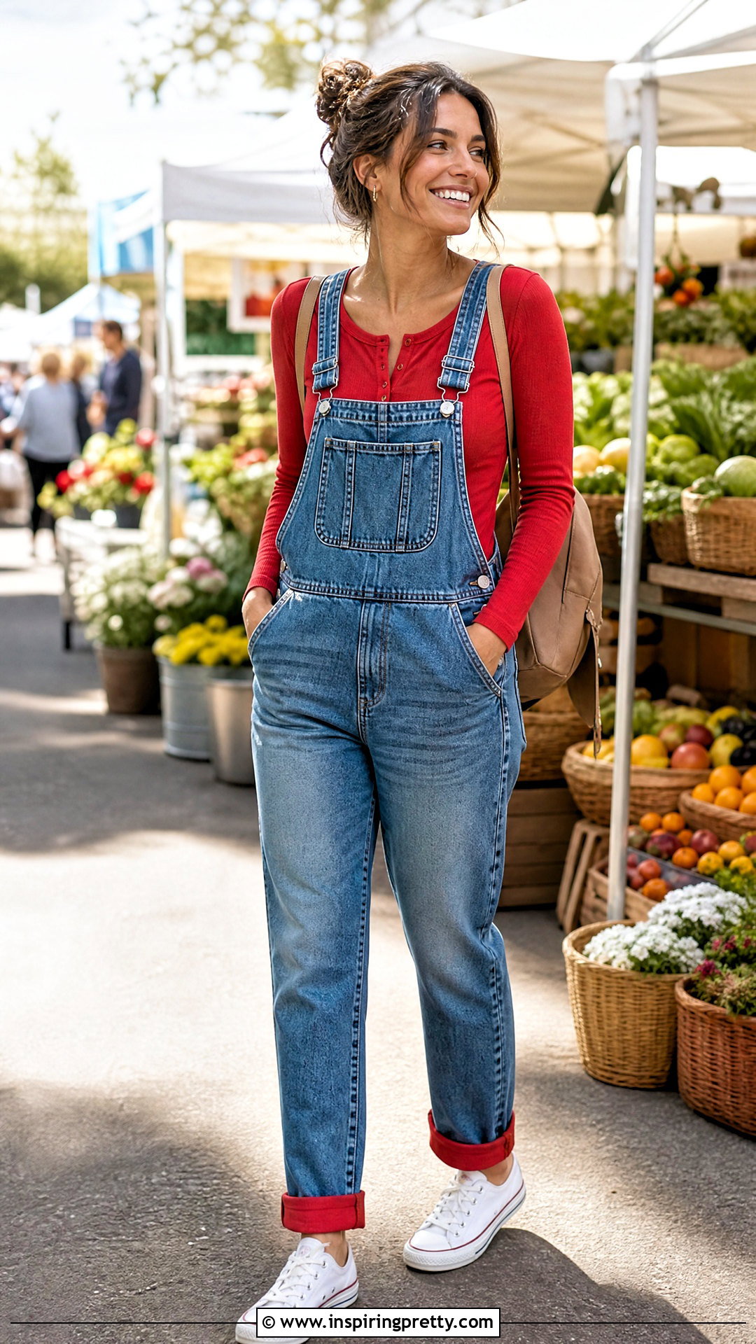 Red PJ Top With Denim Overalls - 25 Red Pj Top outfit ideas
