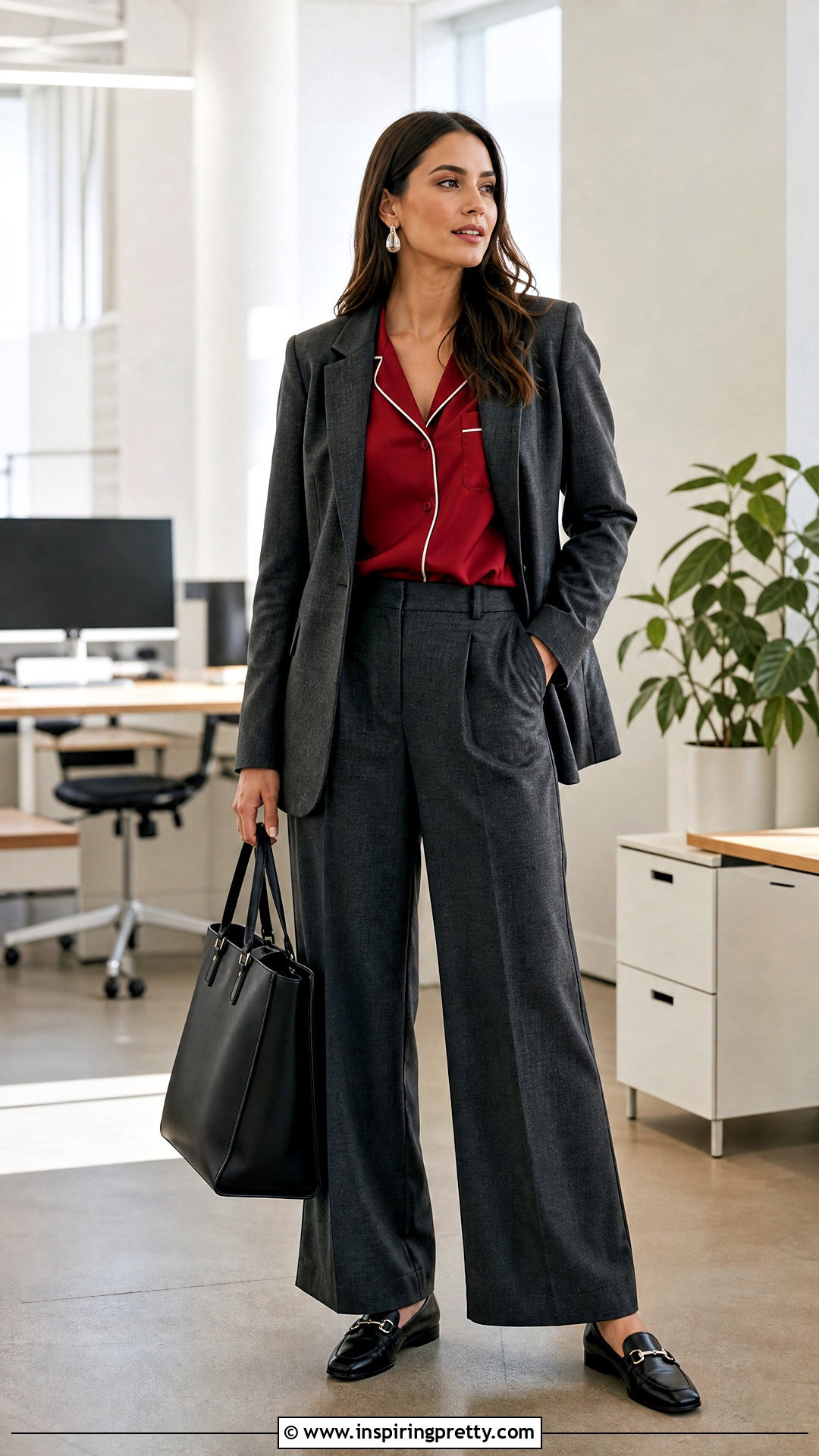 Red PJ Top With Gray Tailored Trousers - 25 Red Pj Top outfit ideas