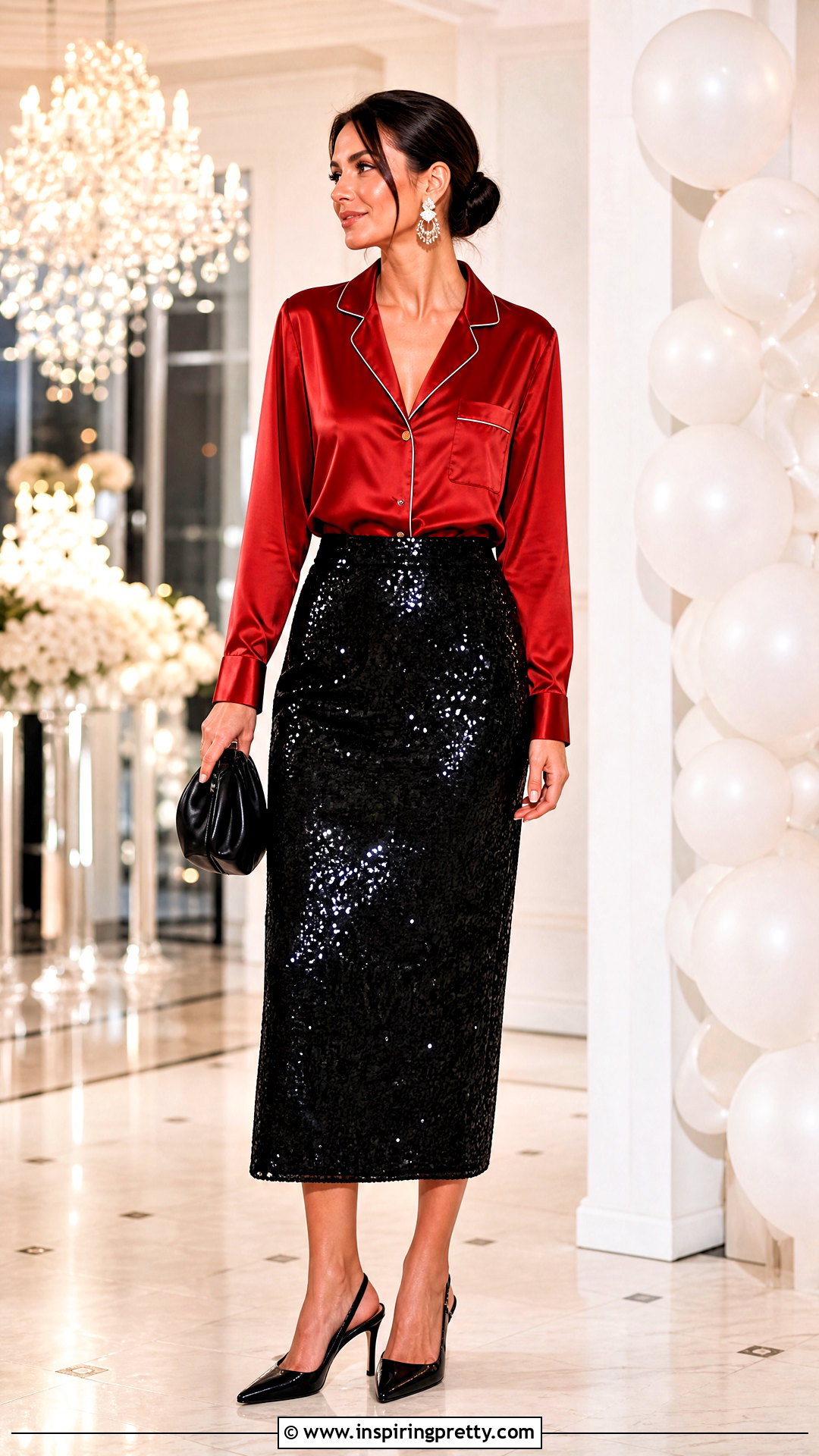 Red PJ Top With Sequin Midi Skirt - 25 Red Pj Top outfit ideas