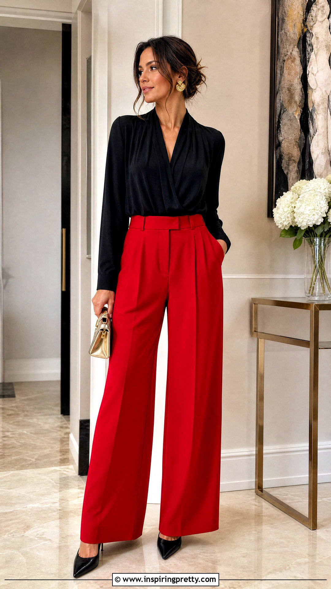 Red Pants And Black Blouse Birthday Outfit - 50 birthday outfit pants and tops