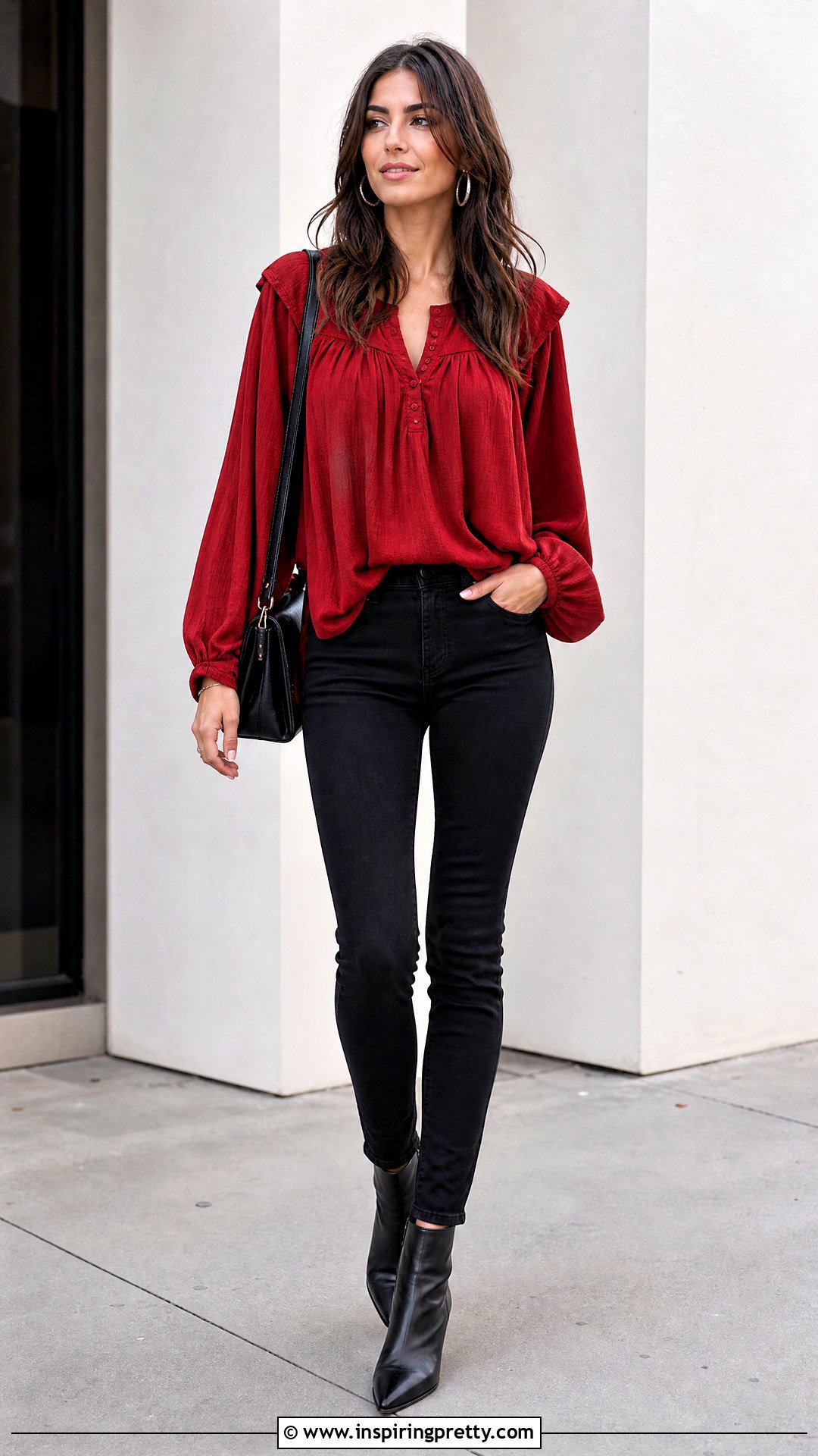 Red Peasant Top With Black Skinny Jeans - 25 Red Peasant Top outfit ideas