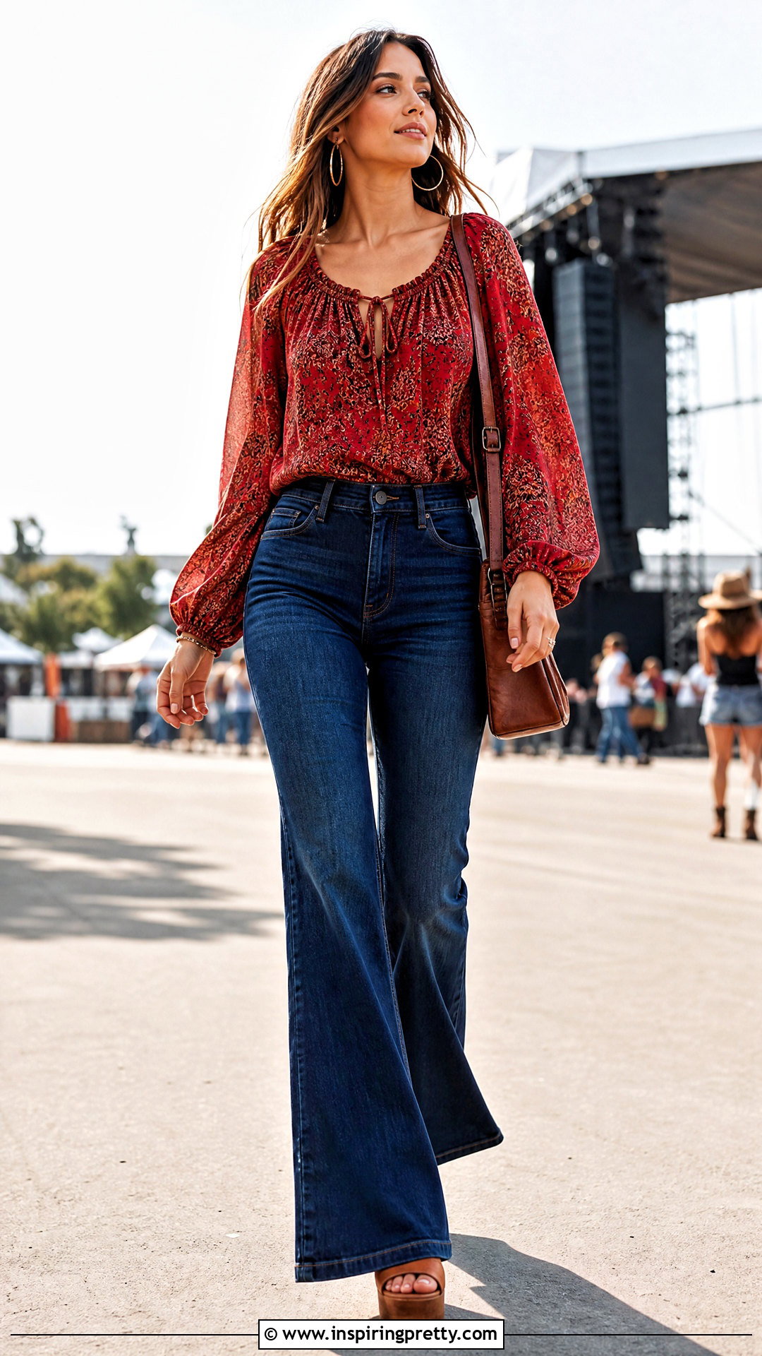 Red Peasant Top With Flared Jeans - 25 Red Peasant Top outfit ideas
