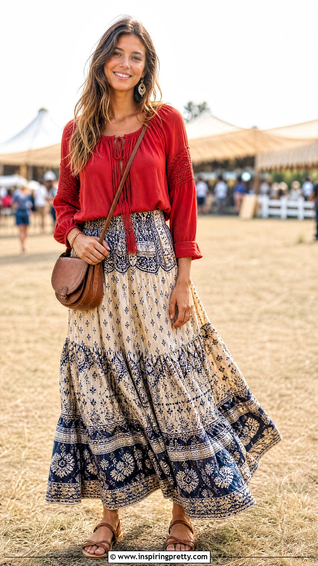 Red Peasant Top With Long Boho Skirt - 25 Red Peasant Top outfit ideas