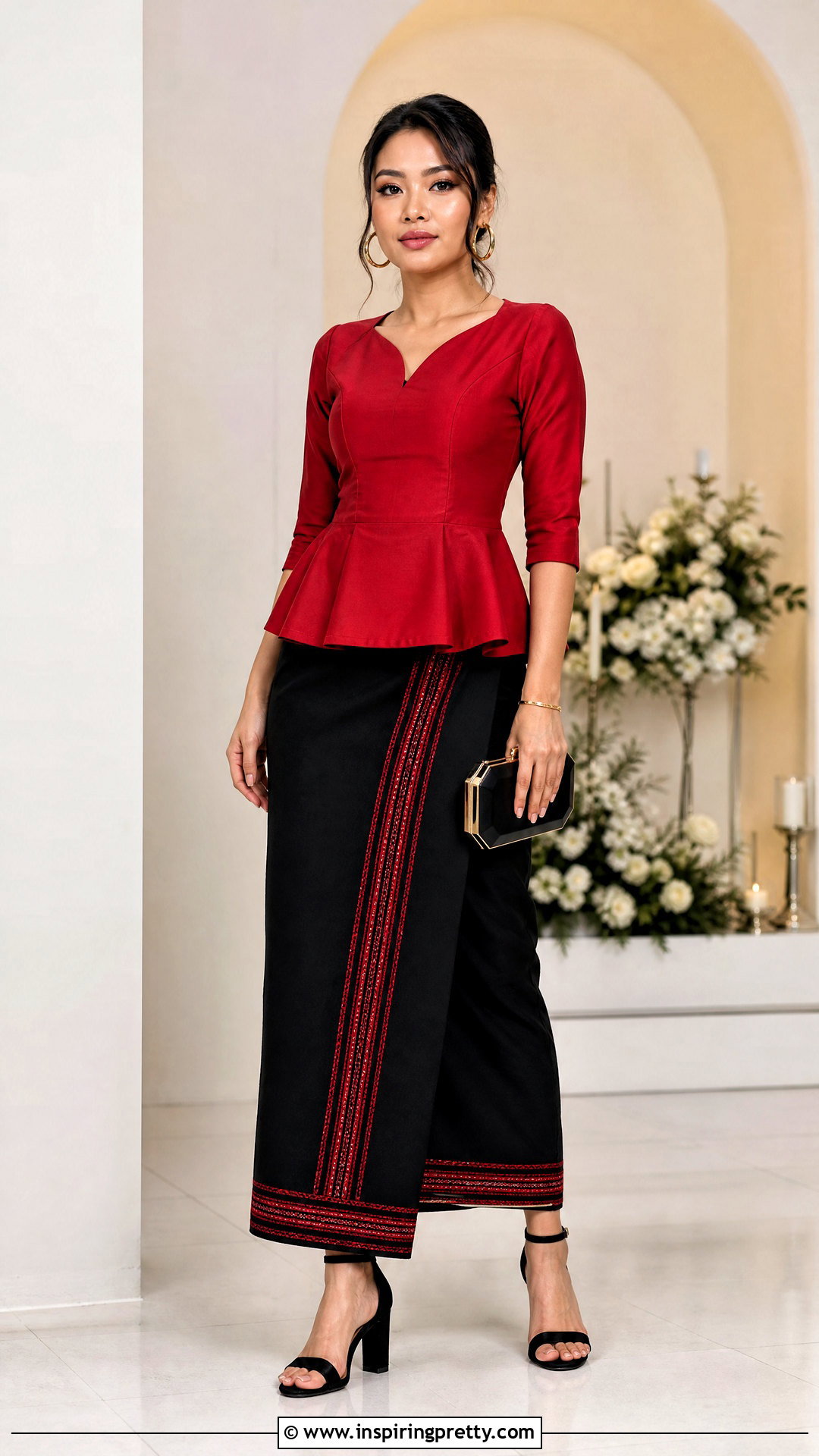 Red Peplum Mizo Top With Black Wrap Skirt - 50 mizo tops designs