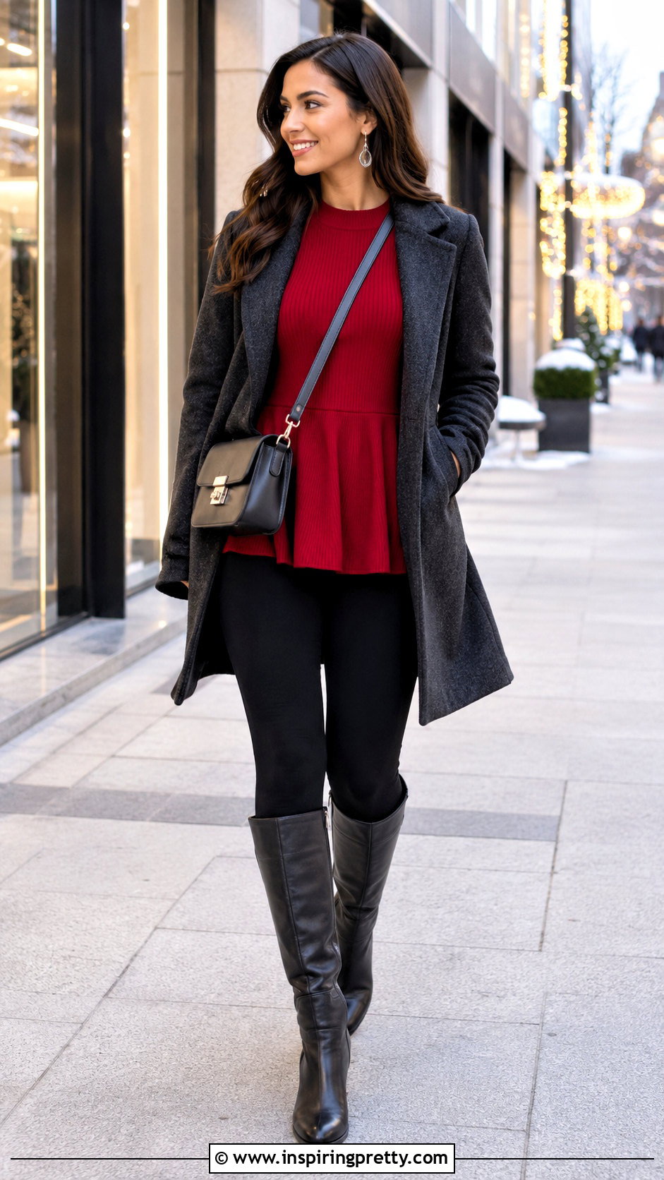 Red Peplum Top With Black Leggings - 20 red peplum top long sleeve outfit ideas