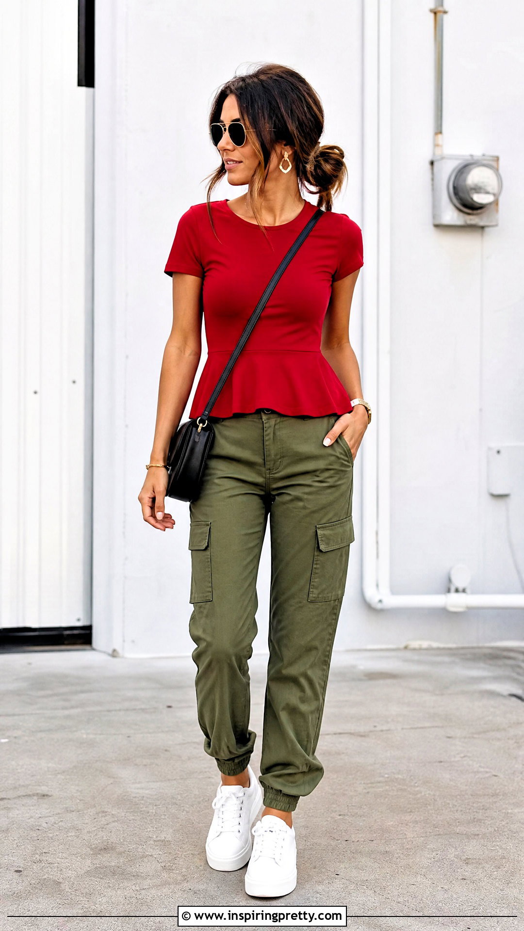 Red Peplum Top With Cargo Pants - 20 Red Peplum Top Fashion outfit ideas