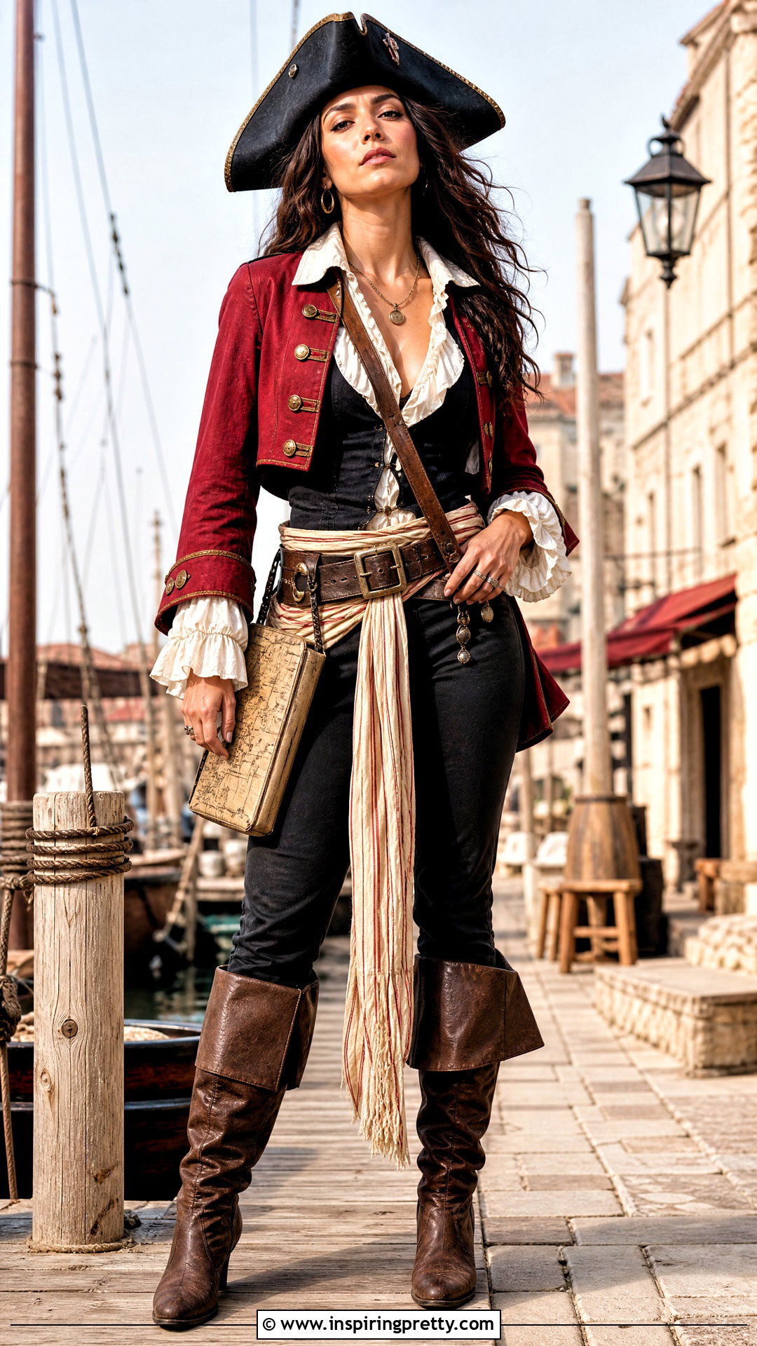 Red Pirate Jacket With Black Breeches - 25 female pirate top outfit ideas