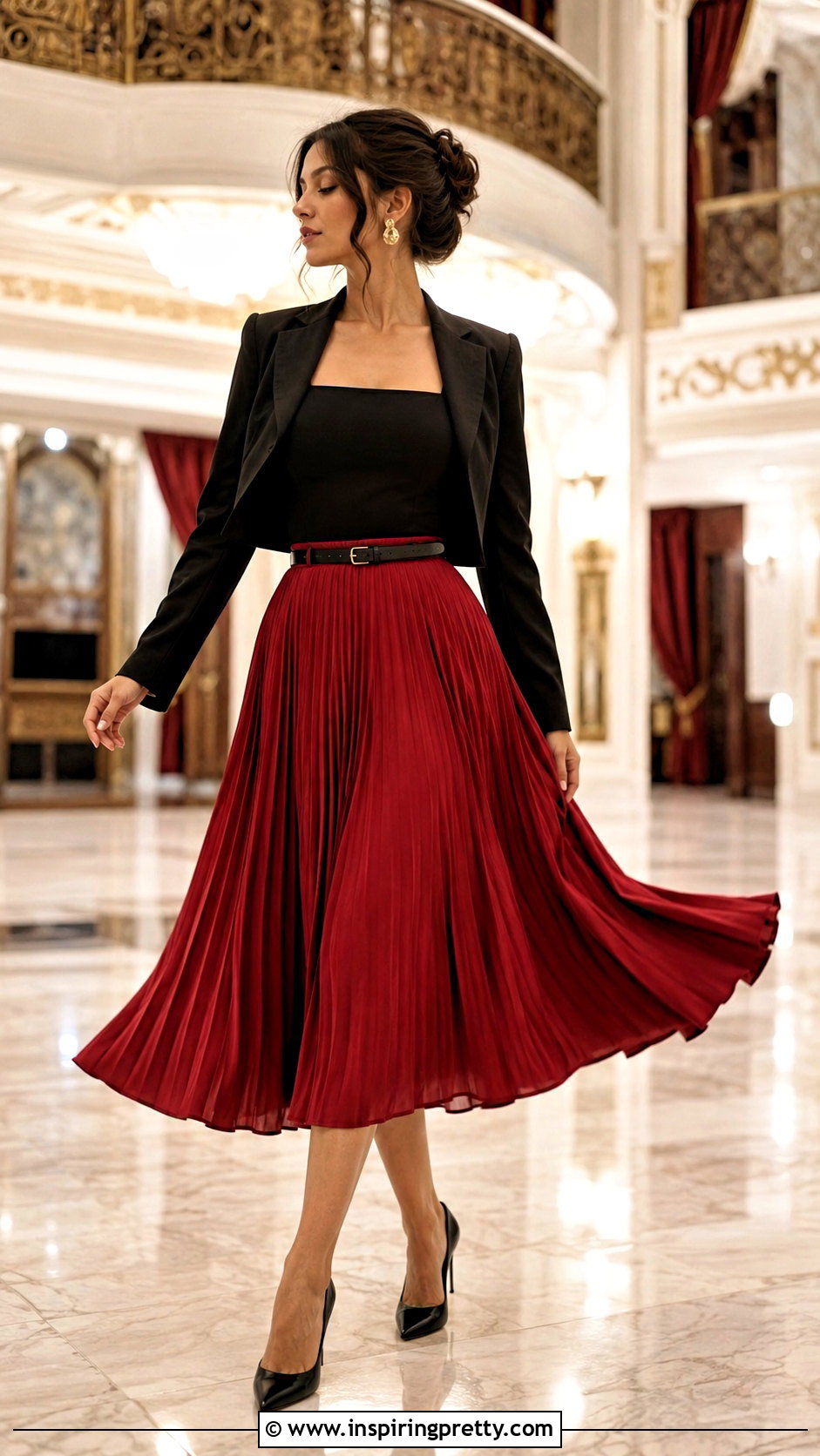 Red Pleated Skirt With Black Bodysuit - 50 top rojo outfits noche ideas