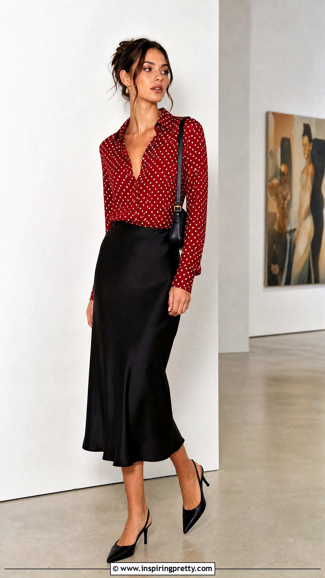 Red Polka Dot Top With Black Satin Skirt - 50 red polka dot top outfit ideas