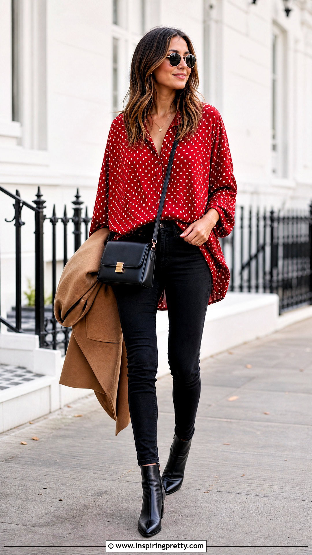 Red Polka Dot Top With Black Skinny Jeans - 50 red polka dot top outfit ideas
