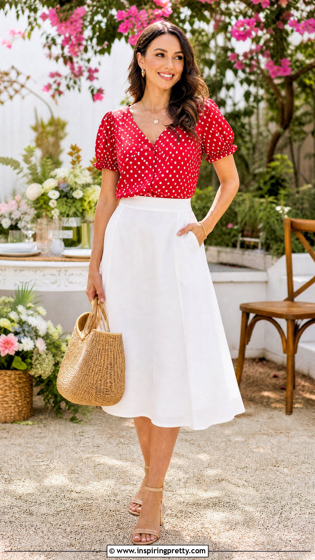 Red Polka Dot Top With White A Line Skirt - 50 red polka dot top outfit ideas
