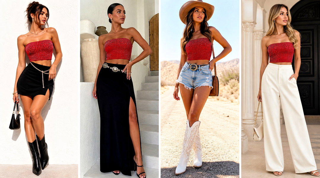 20 Red Rhinestone Crop Top Outfit Ideas for Party Nights