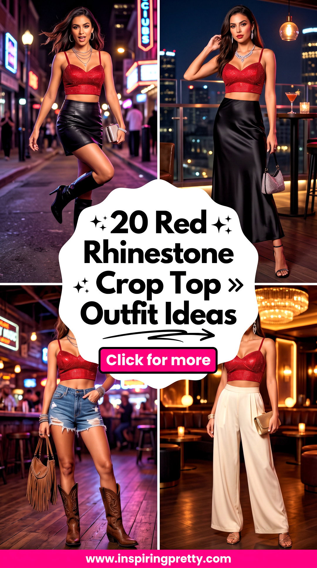 20 Red Rhinestone Crop Top Outfit Ideas for Party Nights - 20 Red Rhinestone Crop Top Outfit Ideas for Party Nights