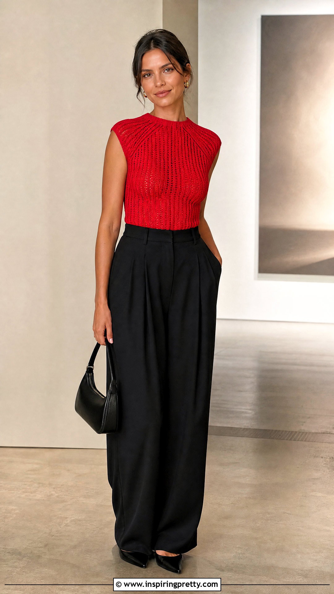 Red Ribbed Crochet Top With Black Trousers - 25 ribs crochet tops
