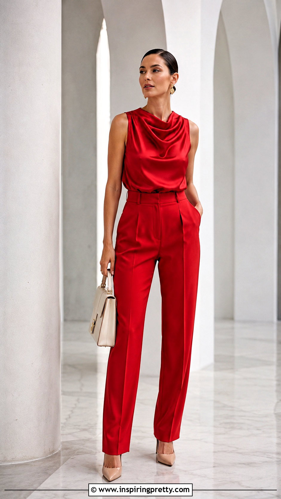 Red Satin Top With Matching Red Pants - 20 red satin top fashion ideas