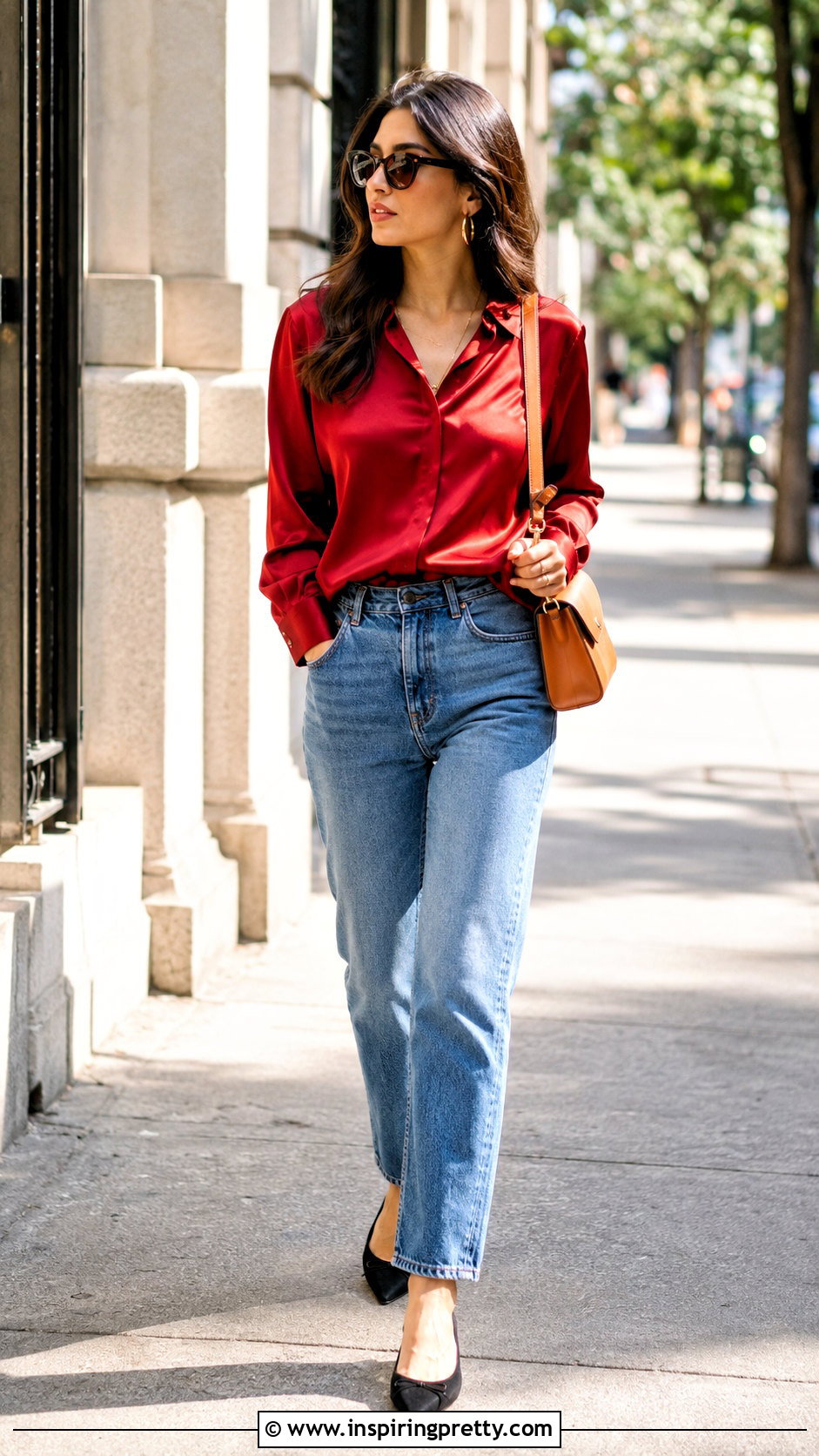 Red Satin Top With Straight Leg Jeans - 20 red satin top fashion ideas