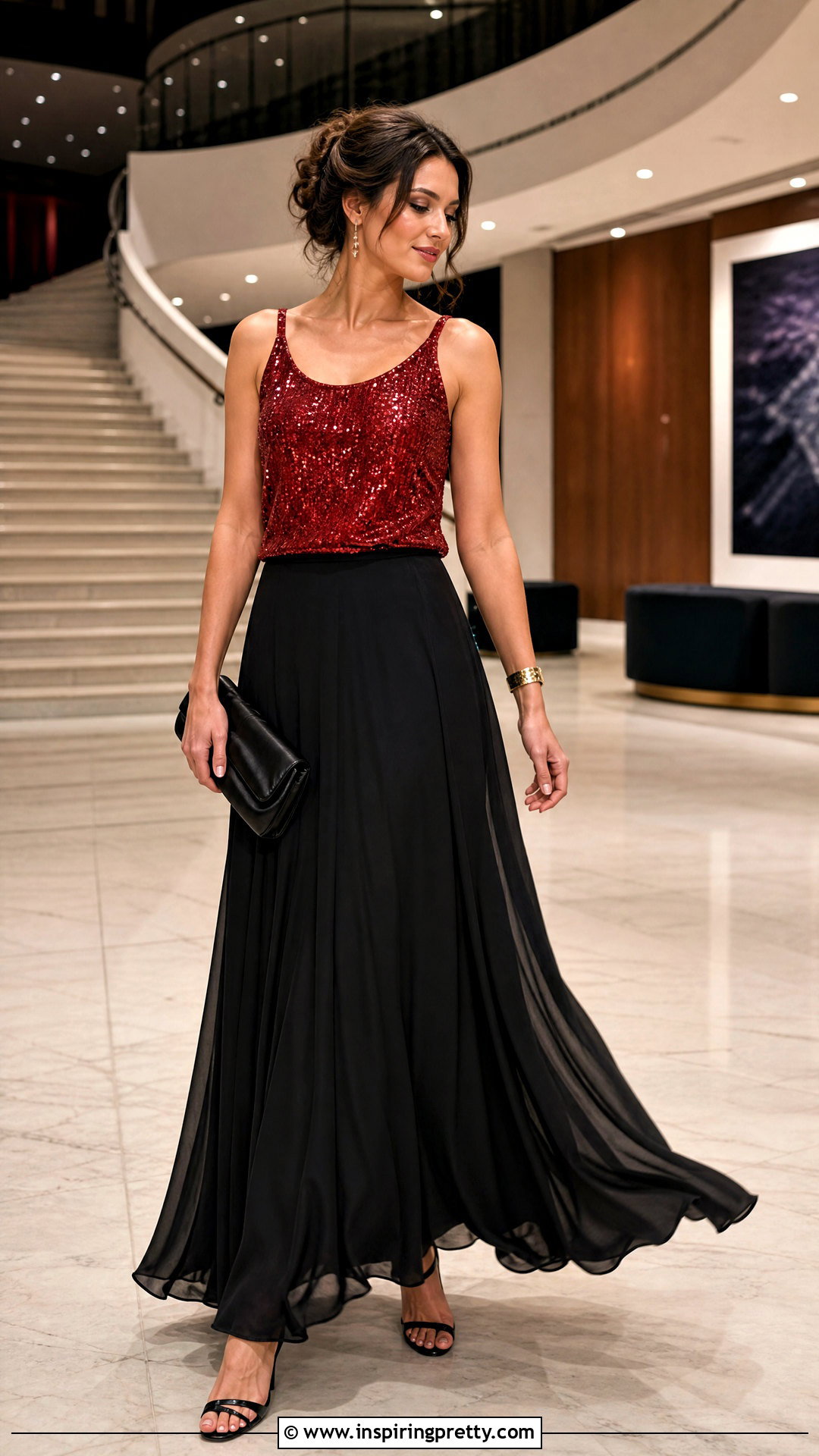 Red Sequin Tank Top With Black Maxi Skirt - 25 Red Sequin Tank Top outfit ideas