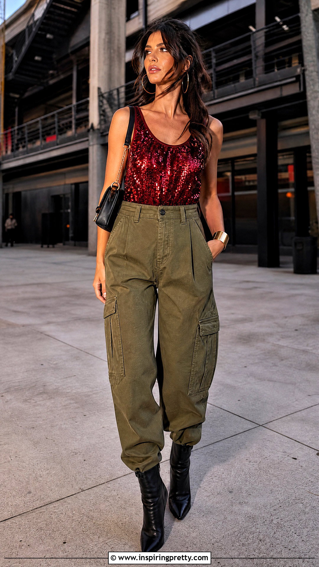 Red Sequin Tank Top With Cargo Pants - 25 Red Sequin Tank Top outfit ideas