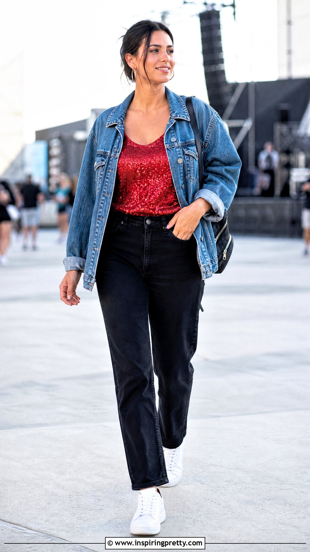 Red Sequin Tank Top With Denim Jacket - 25 Red Sequin Tank Top outfit ideas