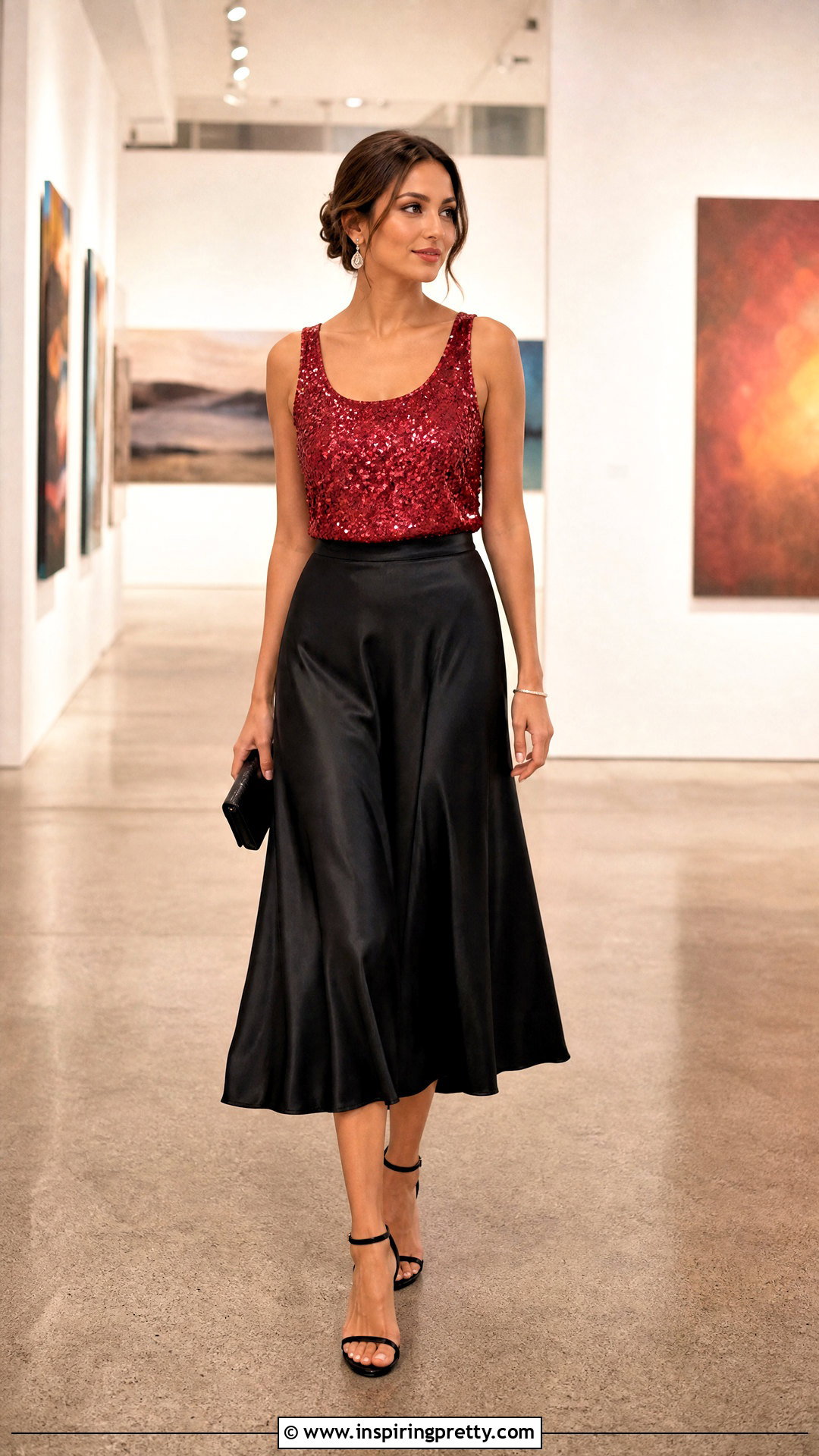 Red Sequin Tank Top With Satin Midi Skirt - 25 Red Sequin Tank Top outfit ideas