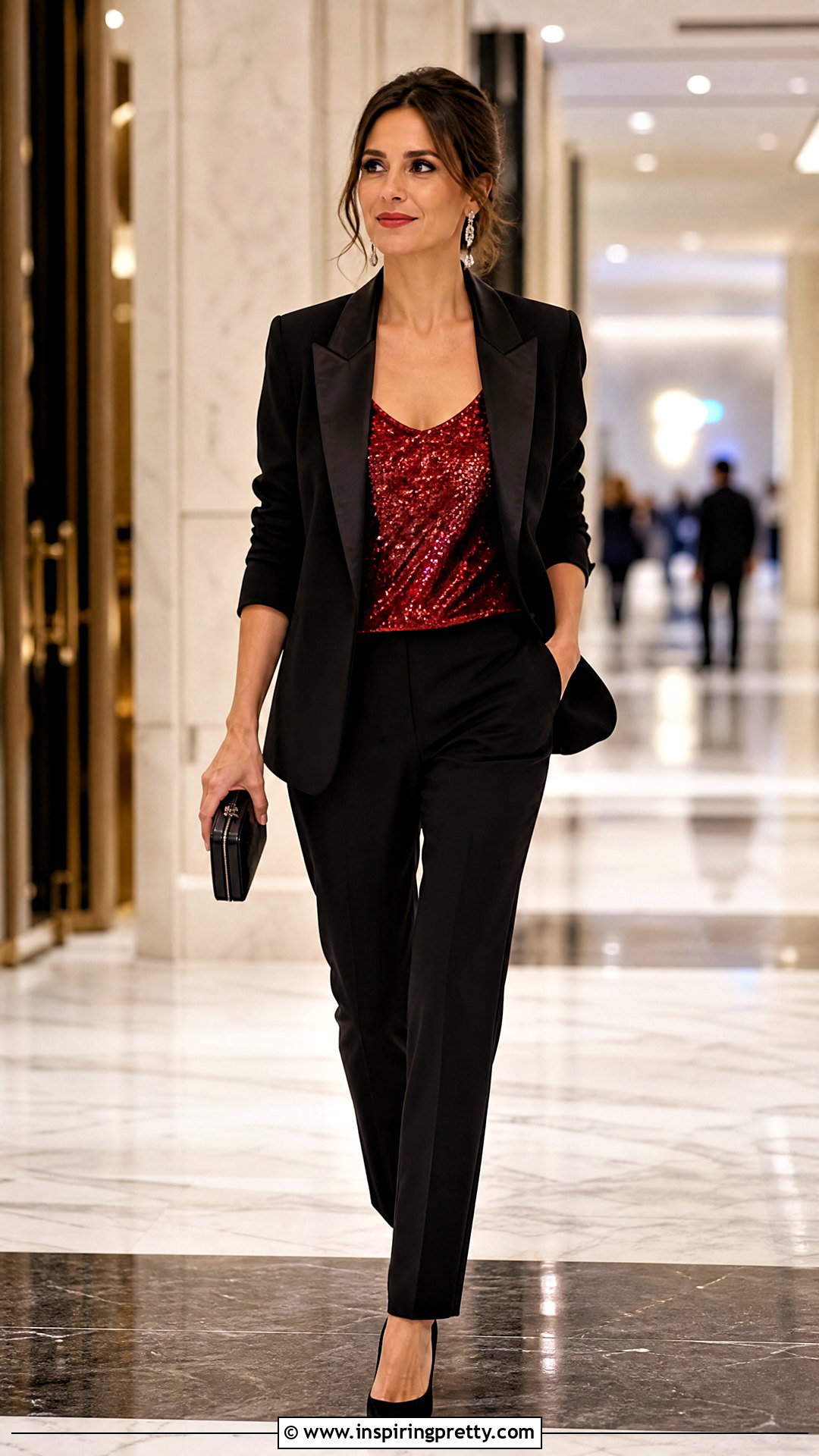 Red Sequin Tank Top With Tuxedo Blazer - 25 Red Sequin Tank Top outfit ideas
