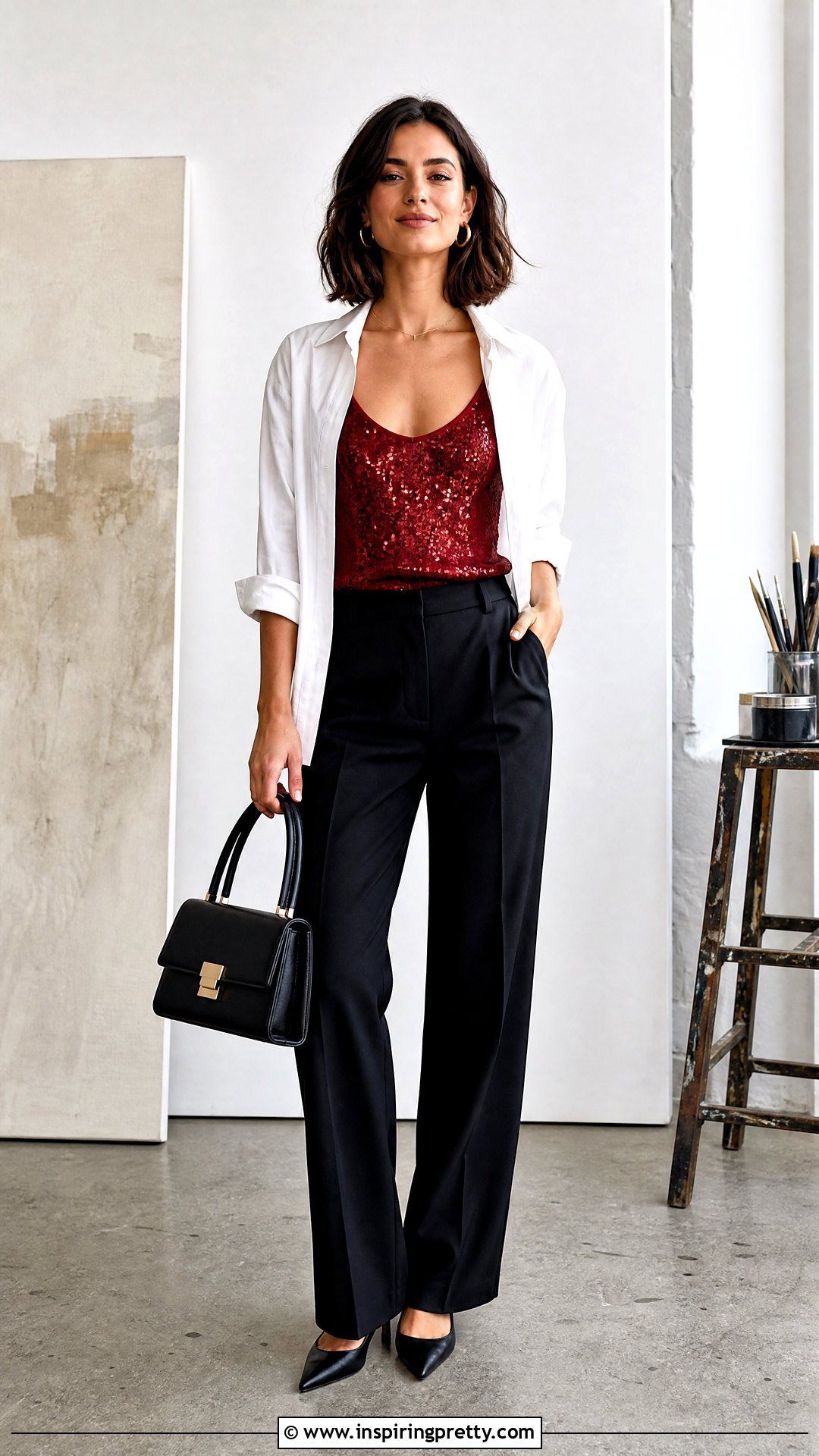 Red Sequin Tank Top With White Button Down Shirt - 25 Red Sequin Tank Top outfit ideas