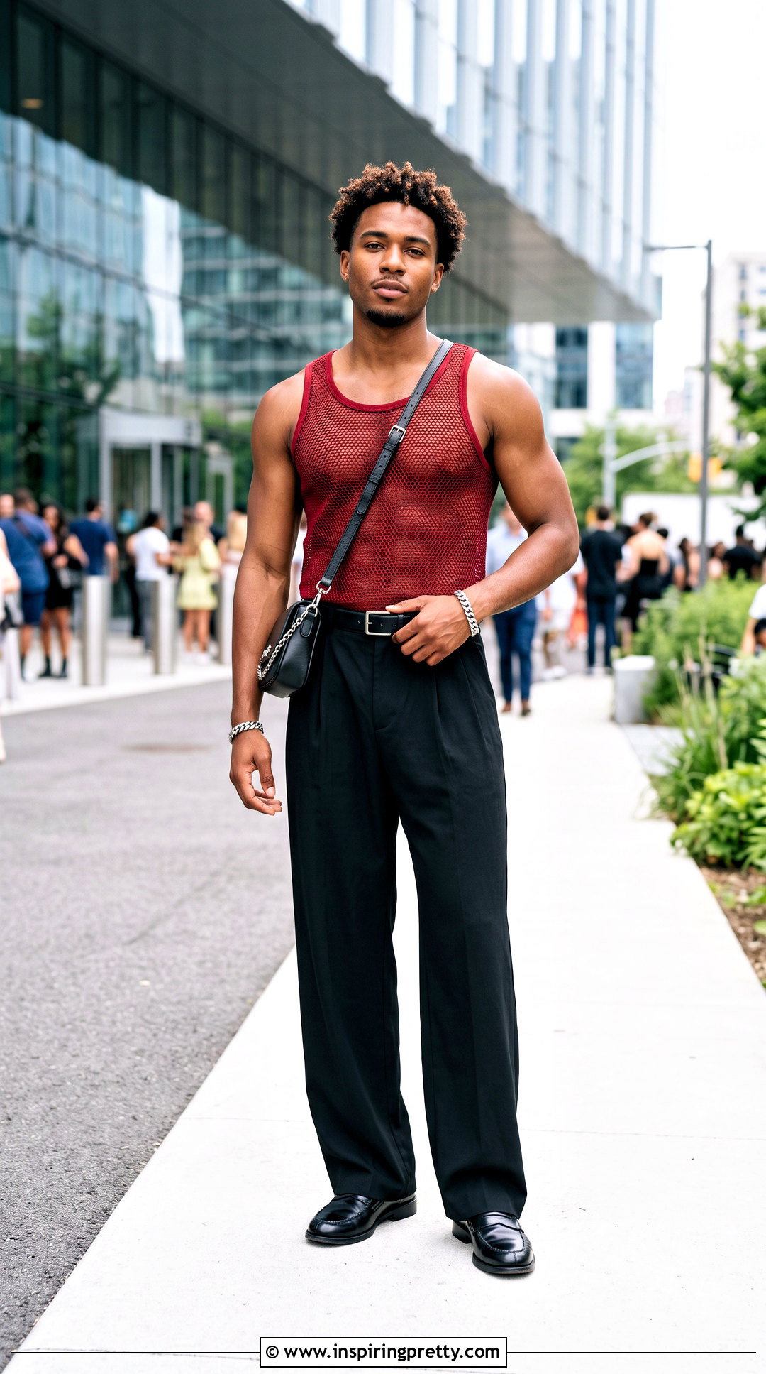 Red Sheer Tank Top With Black Trousers - 25 Sheer Tank Top Men outfit ideas