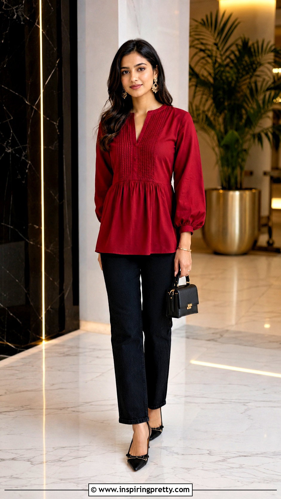 Red Short Kurti With Black Jeans - 50 short kurti tops for jeans