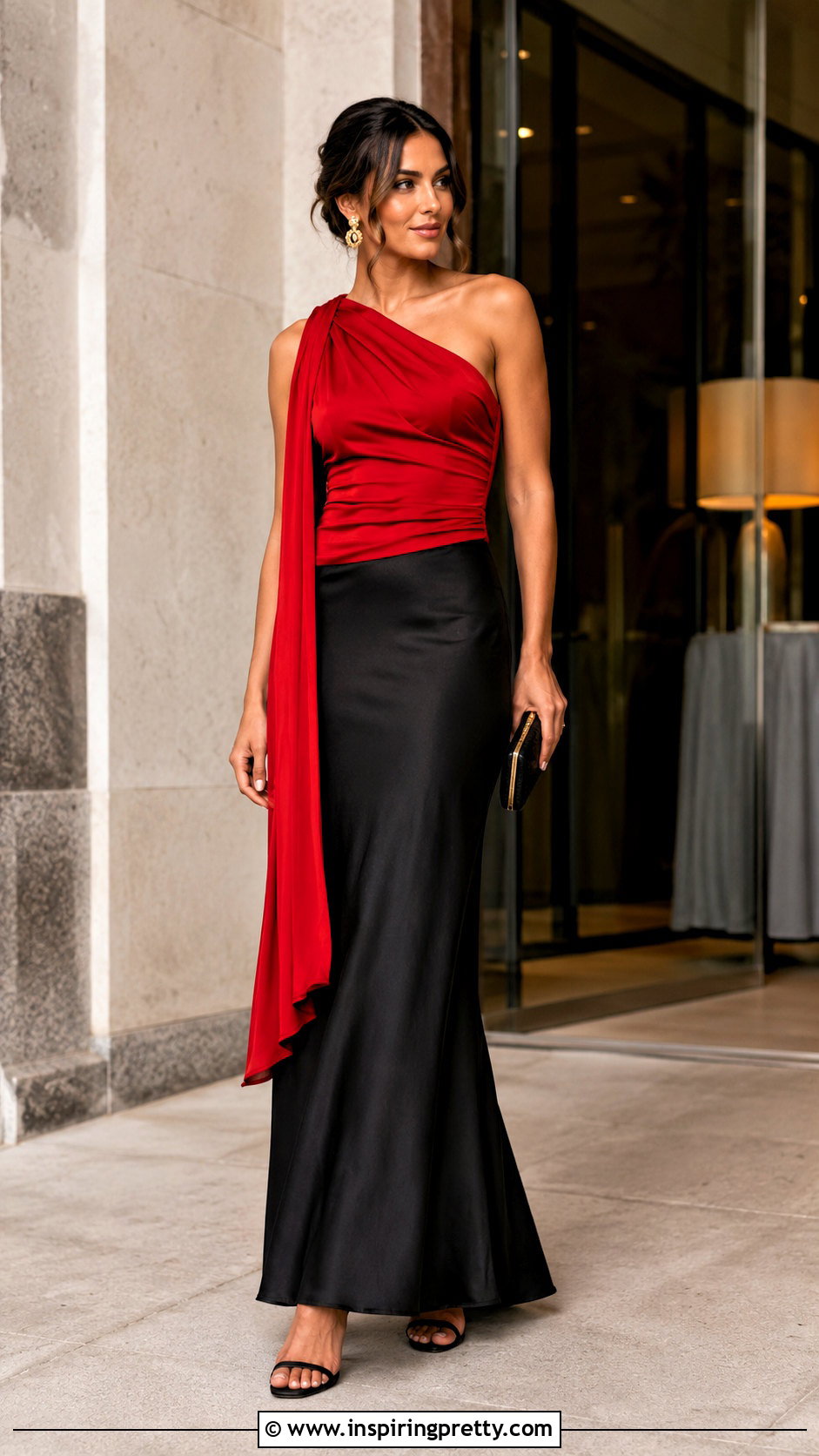 Red Siren Top With Black Maxi Skirt - 50 siren top outfit ideas