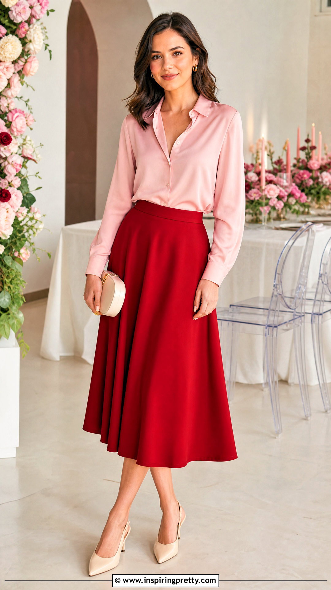 Red Skirt And Pink Blouse - 50 skirt and top ideas