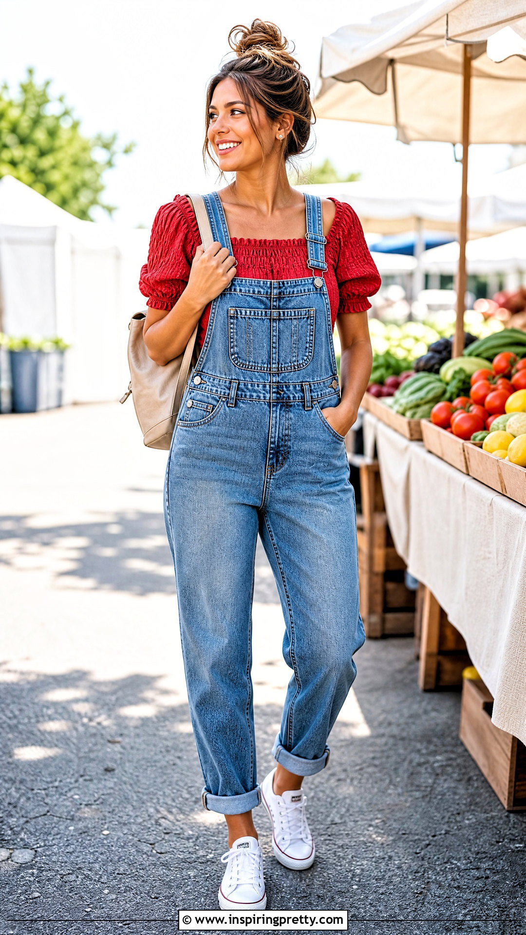 Red Smocked Top With Overalls - 25 red smocked top outfit ideas