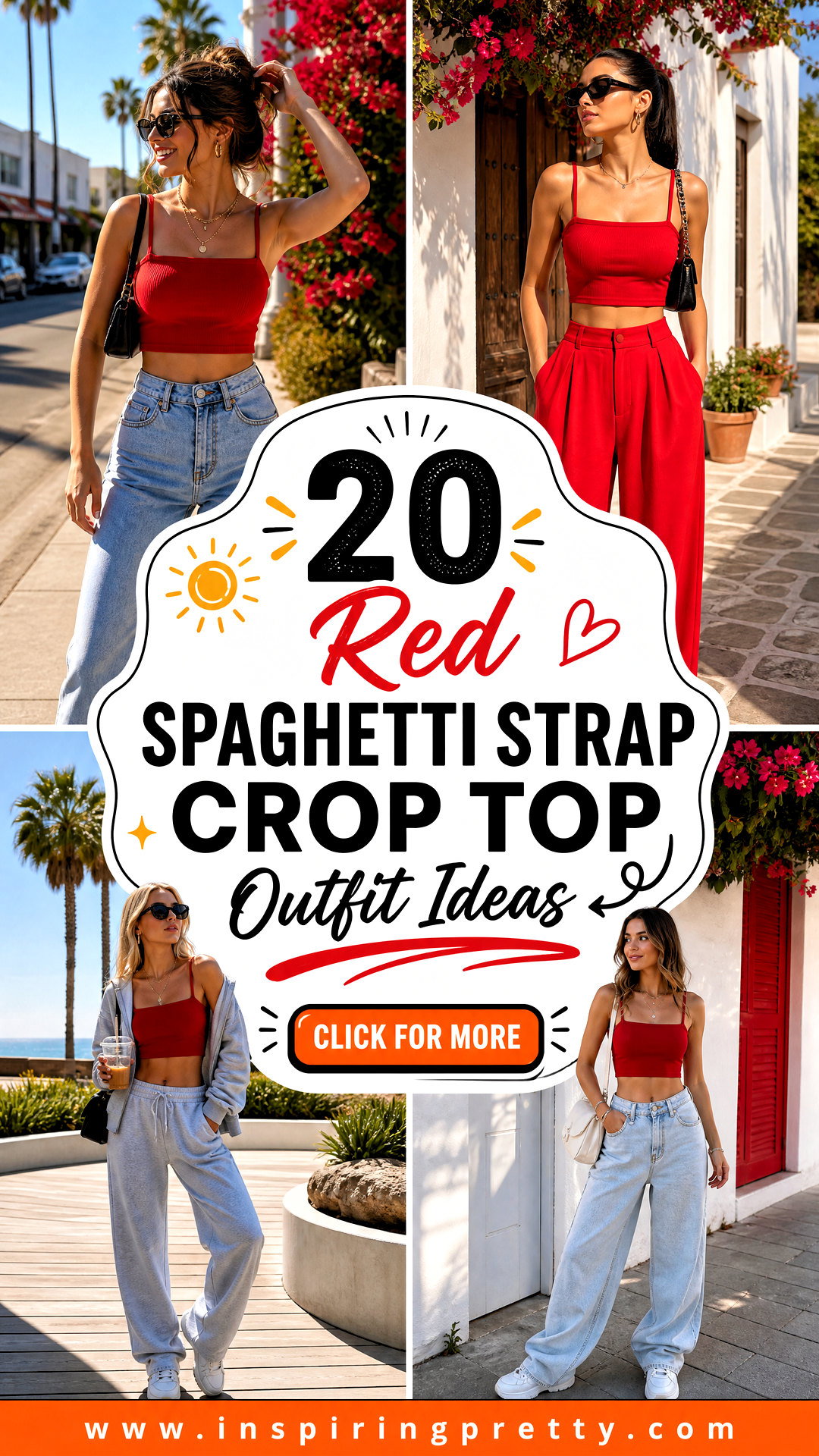 20 Red Spaghetti Strap Crop Top Outfit Ideas for Summer - 20 Red Spaghetti Strap Crop Top Outfit Ideas for Summer