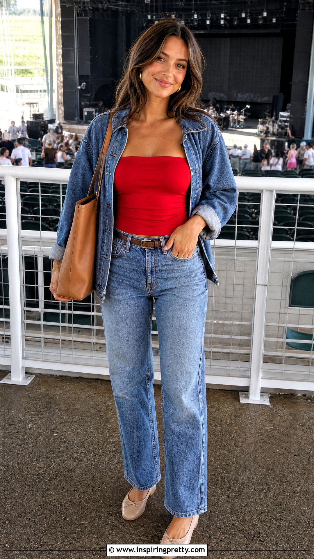 Red Strapless Top With Blue Jeans - 50 strapless top outfit ideas