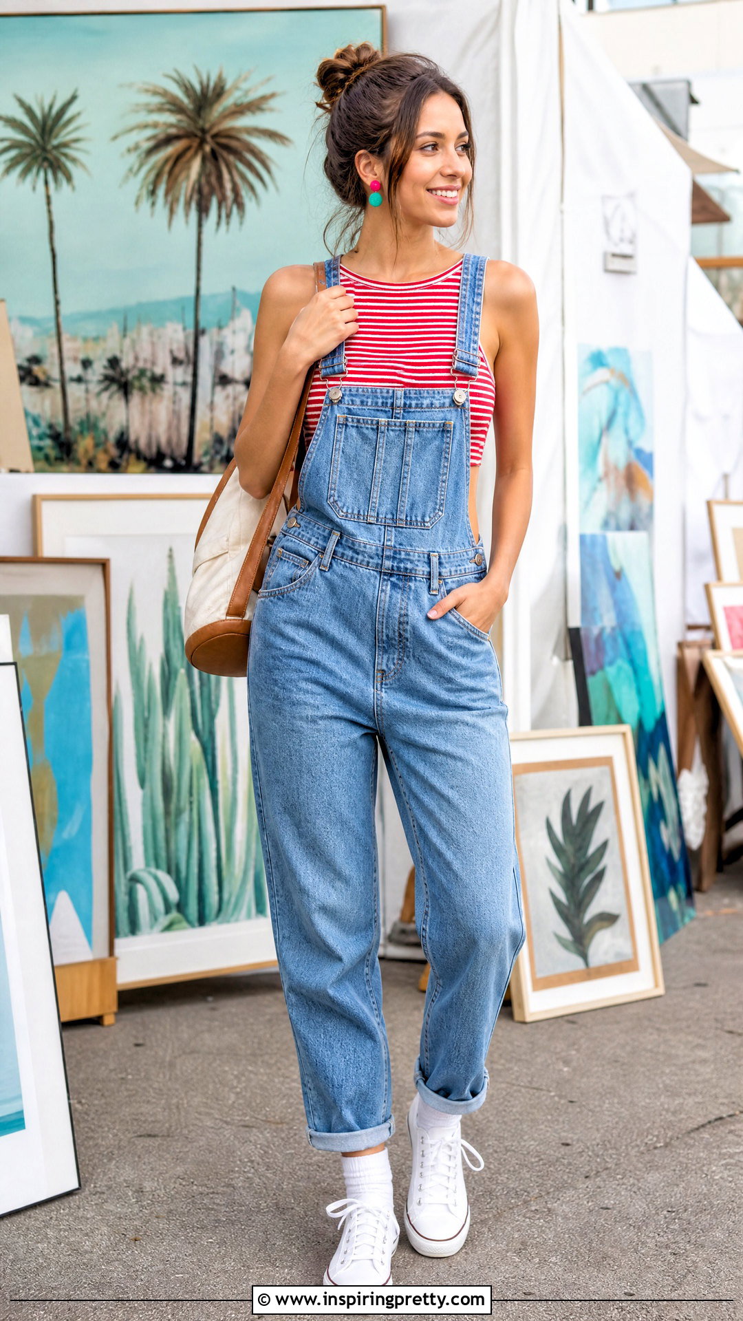 Red Striped Crop Top With Denim Overalls - 25 Red Striped Crop Top outfit ideas