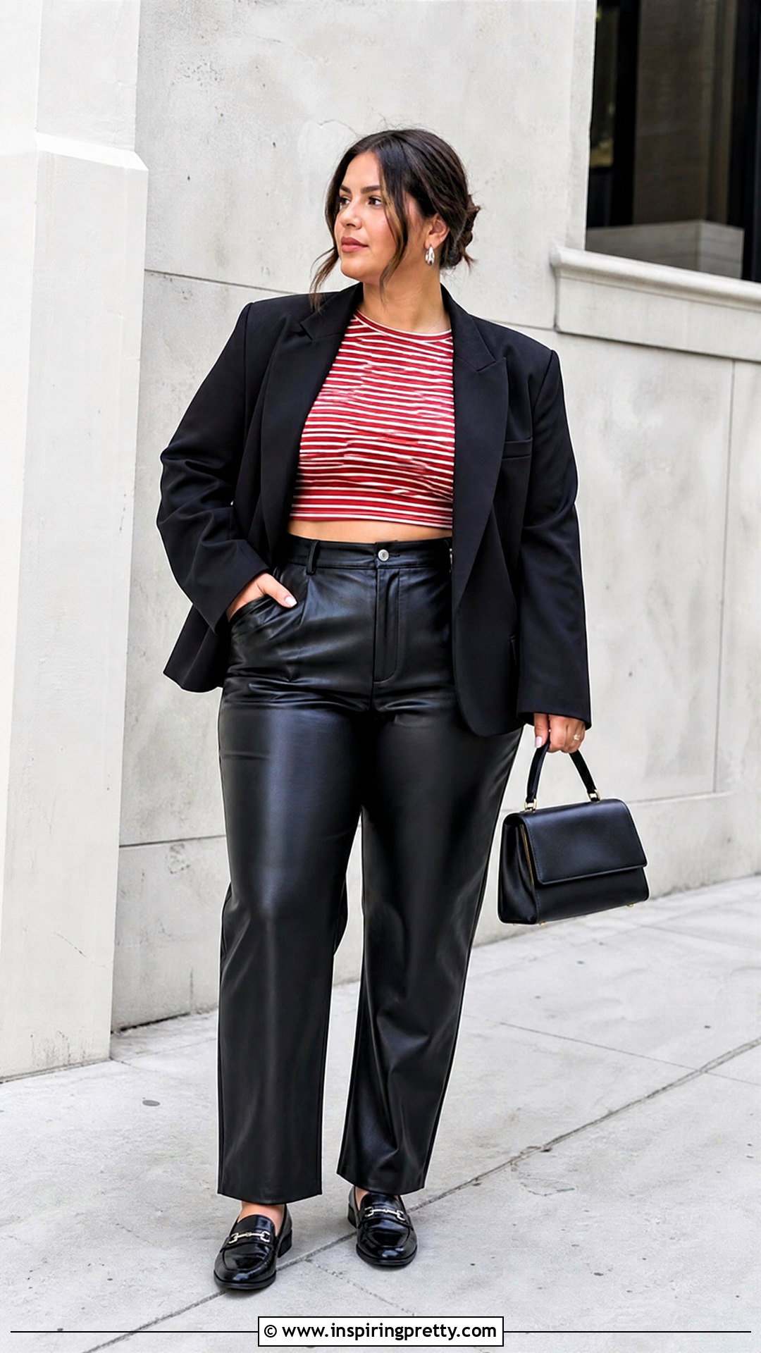 Red Striped Crop Top With Faux Leather Pants - 25 Red Striped Crop Top outfit ideas