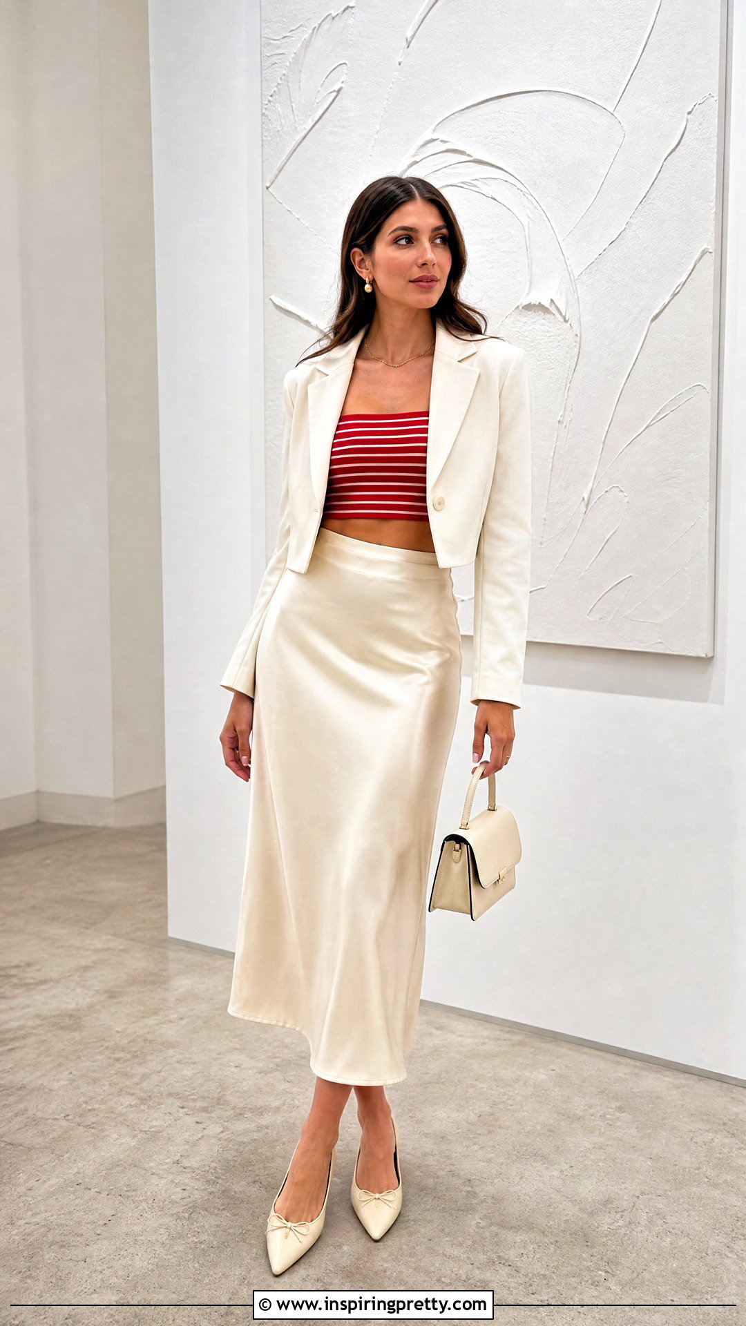 Red Striped Crop Top With Satin Slip Skirt - 25 Red Striped Crop Top outfit ideas