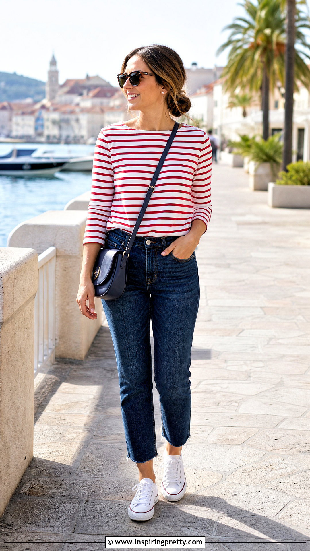 Red Striped Top With Cropped Jeans - 50 red top and jeans