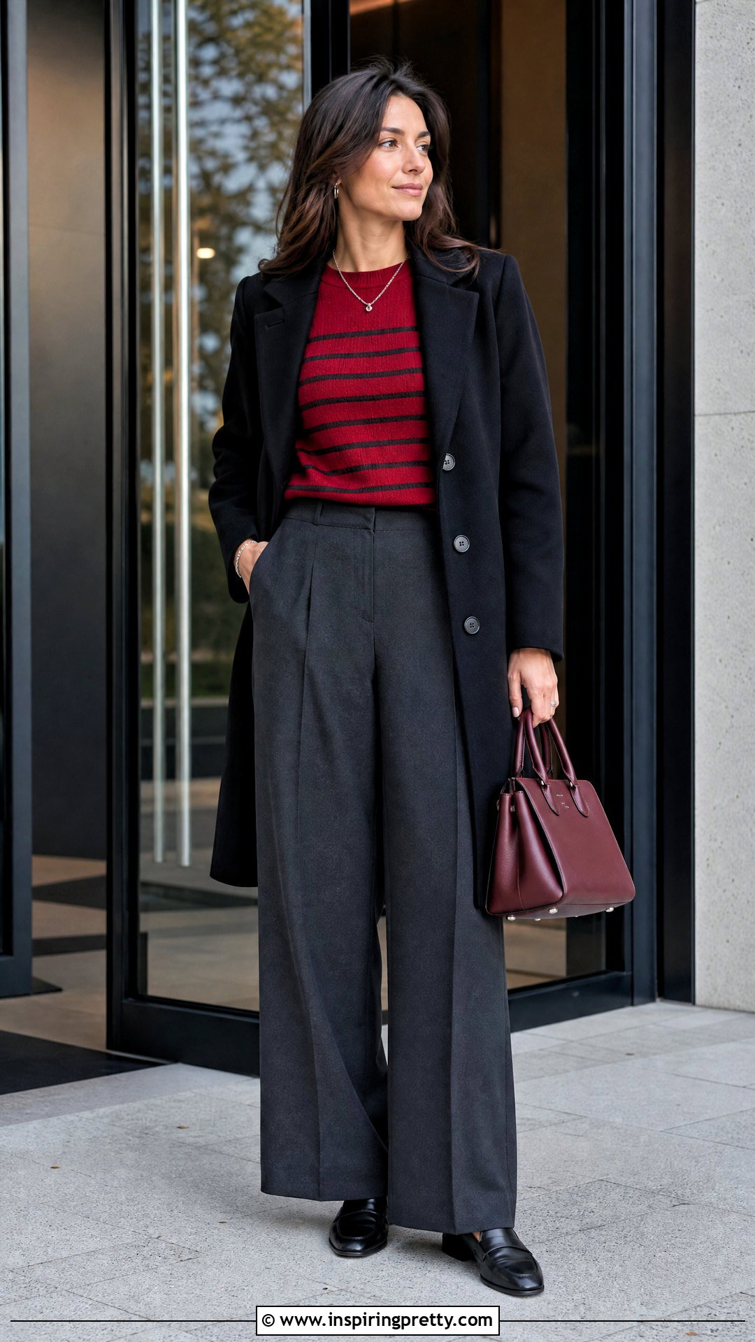 Red Striped Top With Gray Trousers - 50 red striped top outfit ideas
