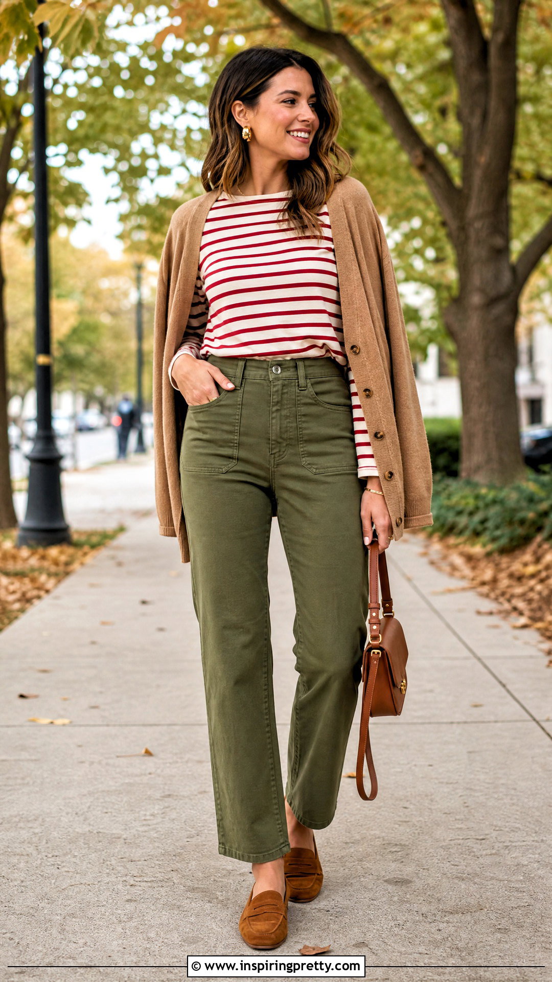 Red Striped Top With Olive Pants - 50 red striped top outfit ideas