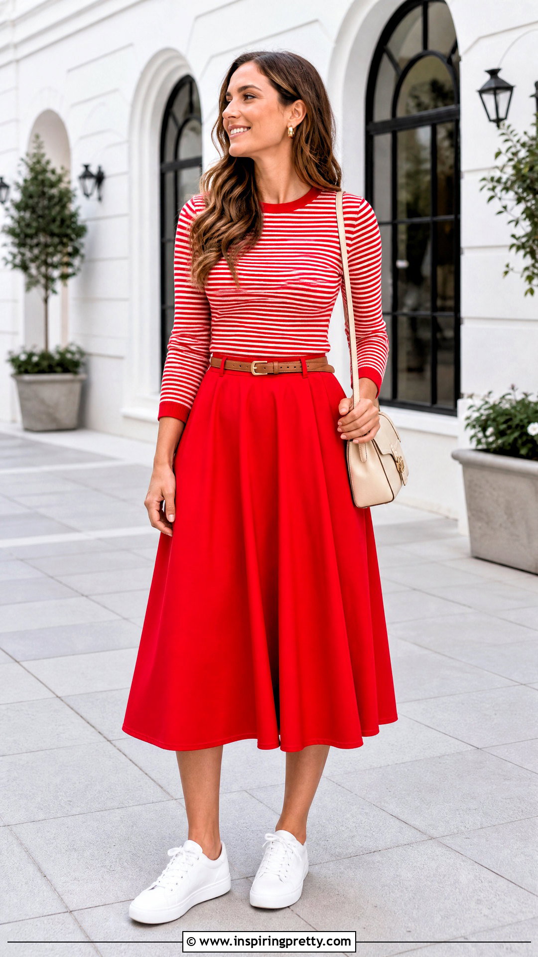 Red Striped Top With Red Midi Skirt - 50 red striped top outfit ideas