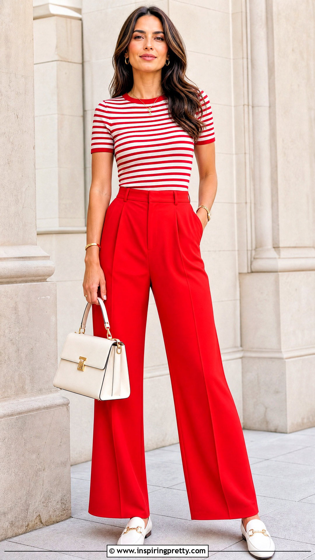Red Striped Top With Red Trousers - 50 red striped top outfit ideas
