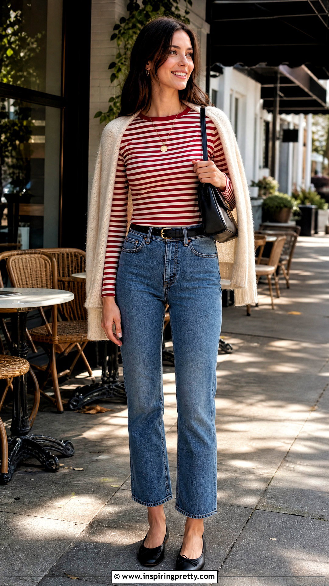 Red Striped Top With Straight Leg Jeans - 50 red striped top outfit ideas