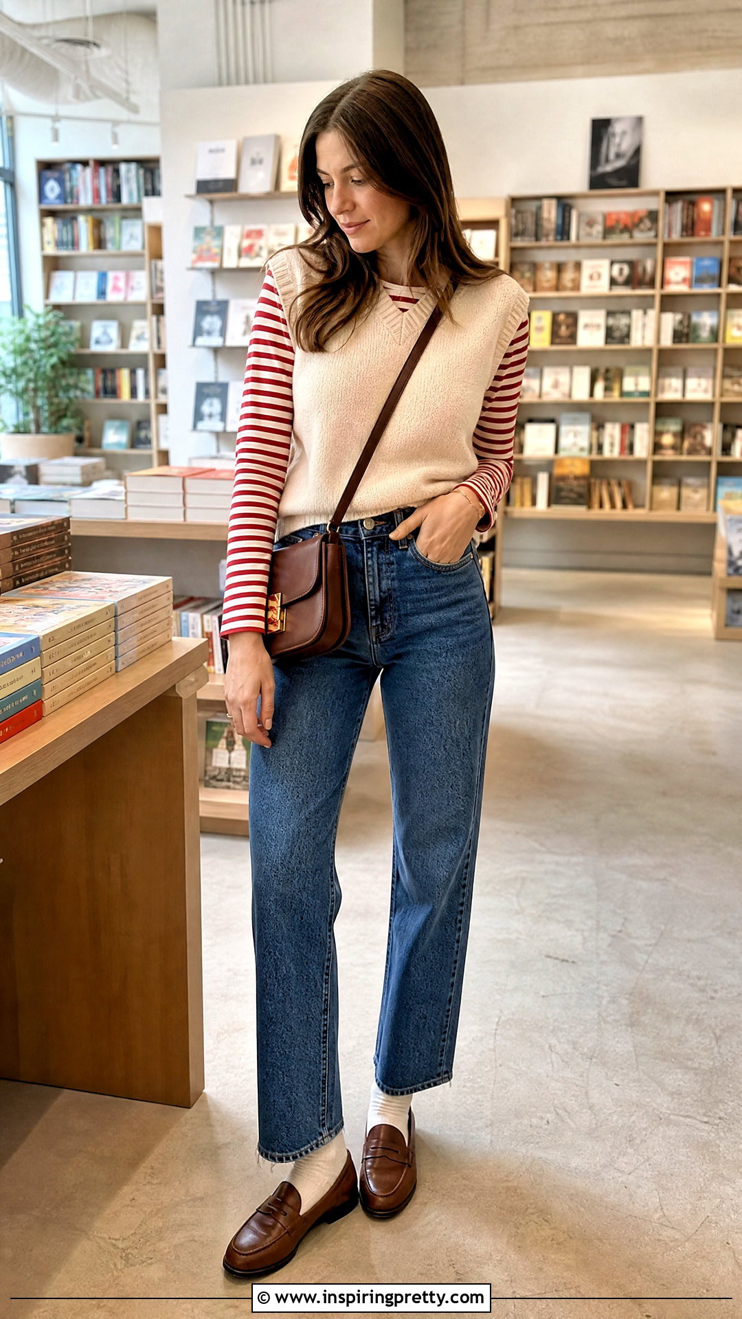 Red Striped Top With Sweater Vest - 50 red striped top outfit ideas