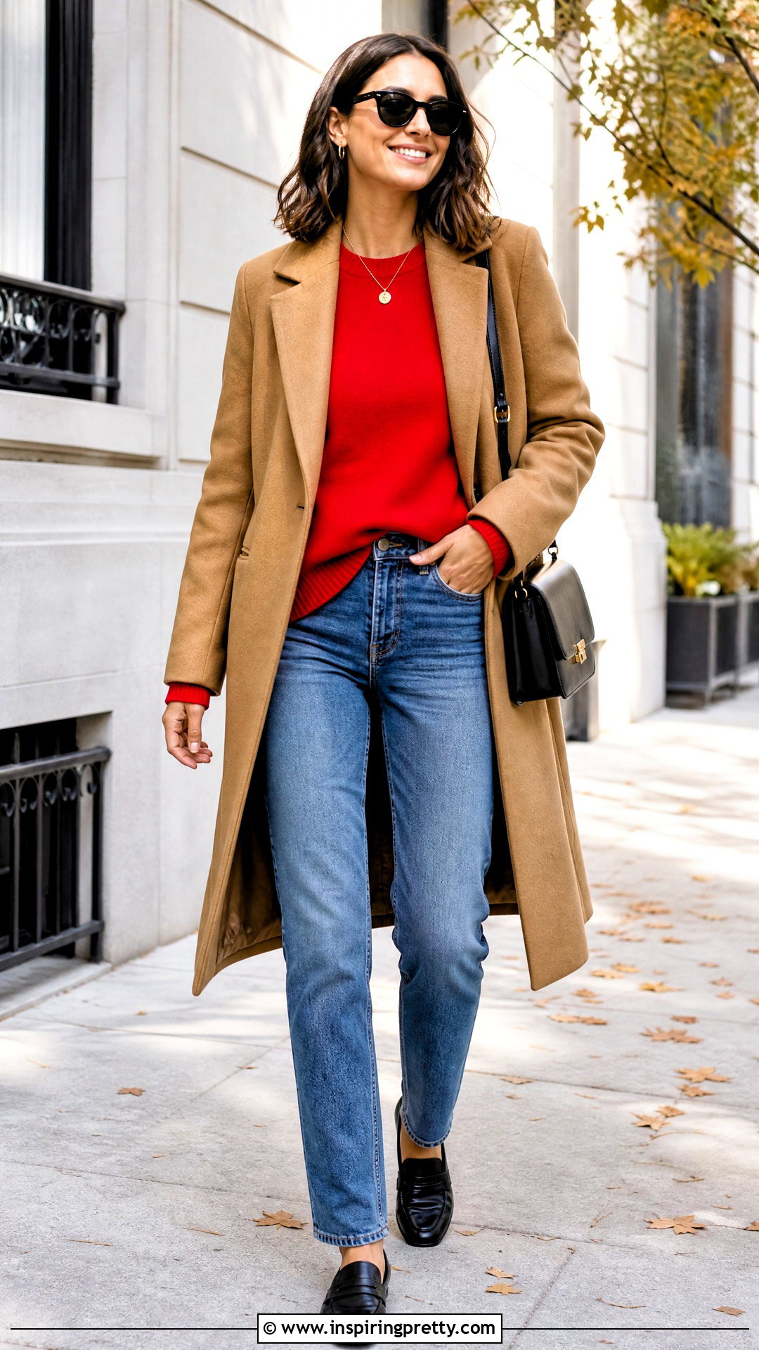 Red Sweater Top With Blue Jeans - 50 fall tops outfit ideas