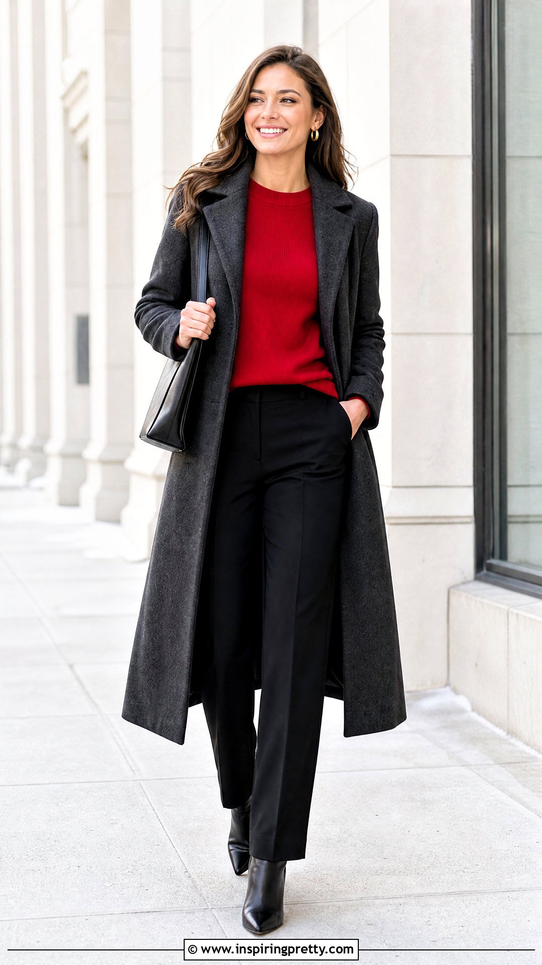 Red Sweater With Black Trousers - 50 winter tops for women