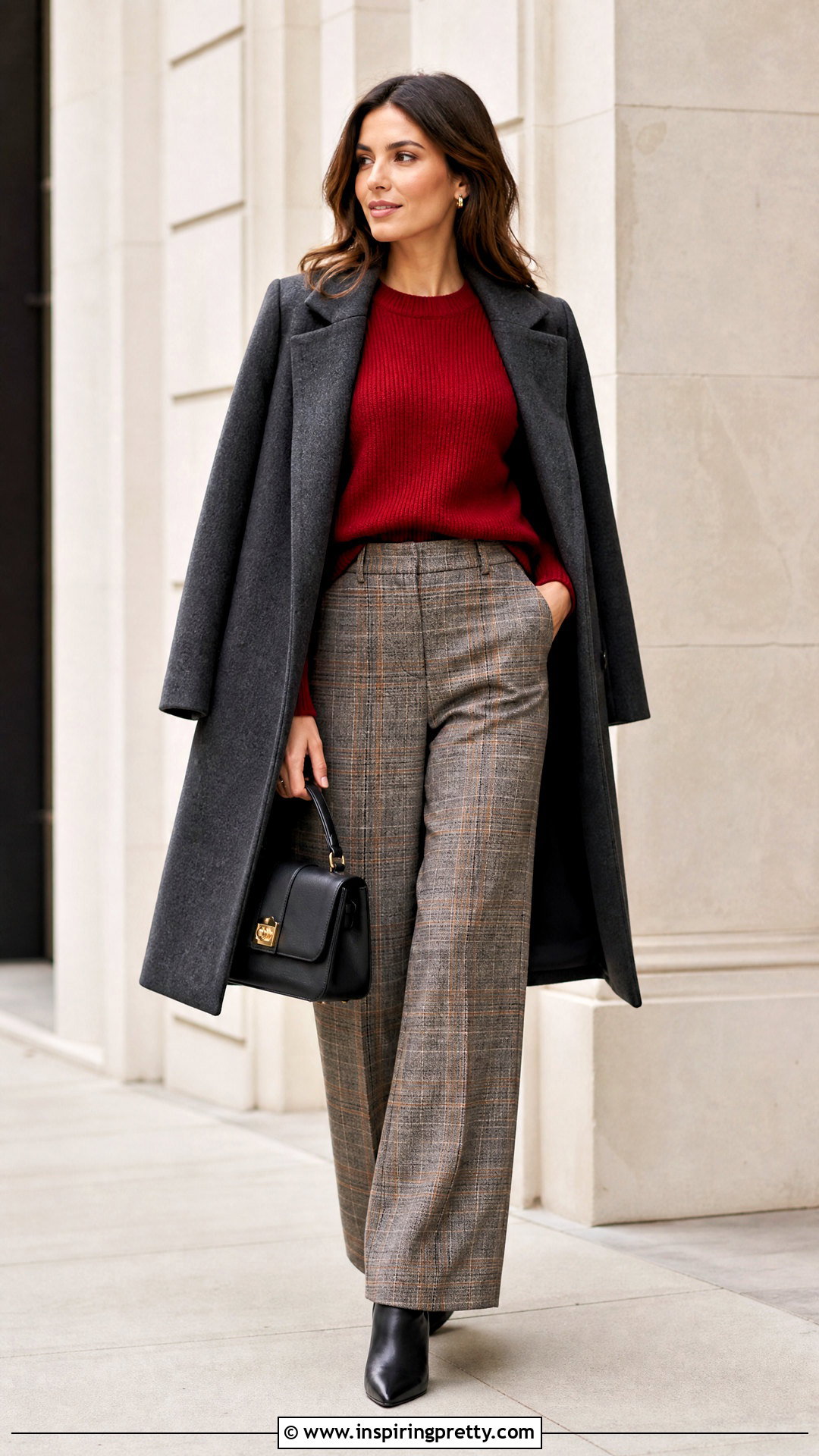 Red Sweater With Plaid Trousers - 50 red top outfit ideas