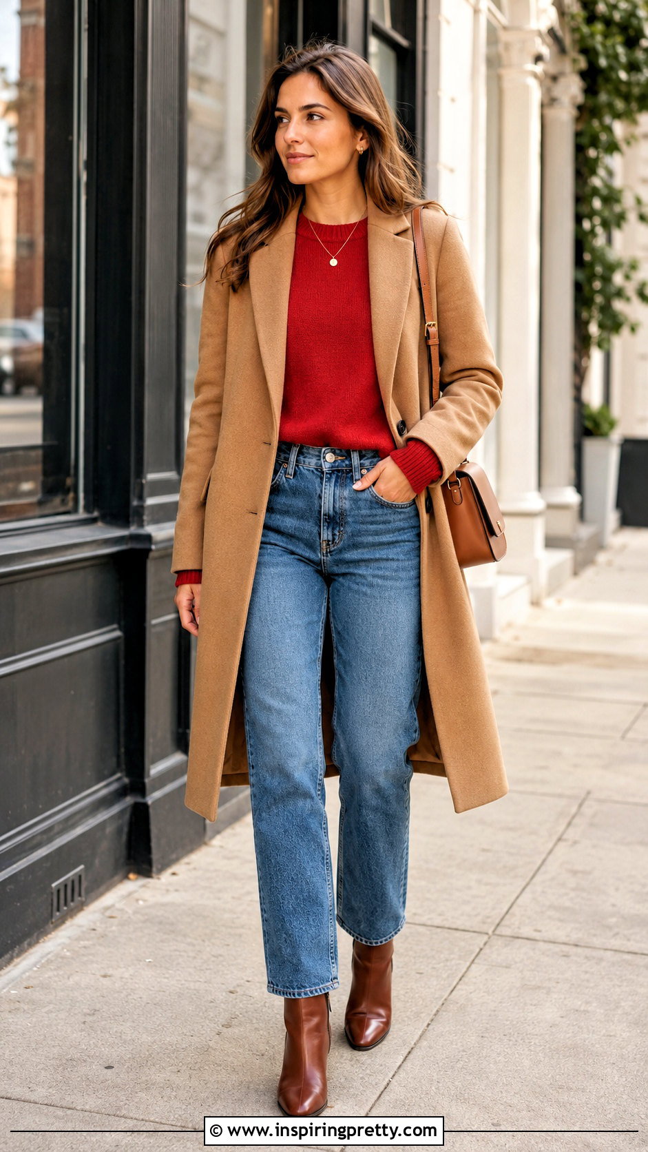 Red Sweater With Straight Leg Jeans And Ankle Boots - how to wear red top with jeans (20 ways)