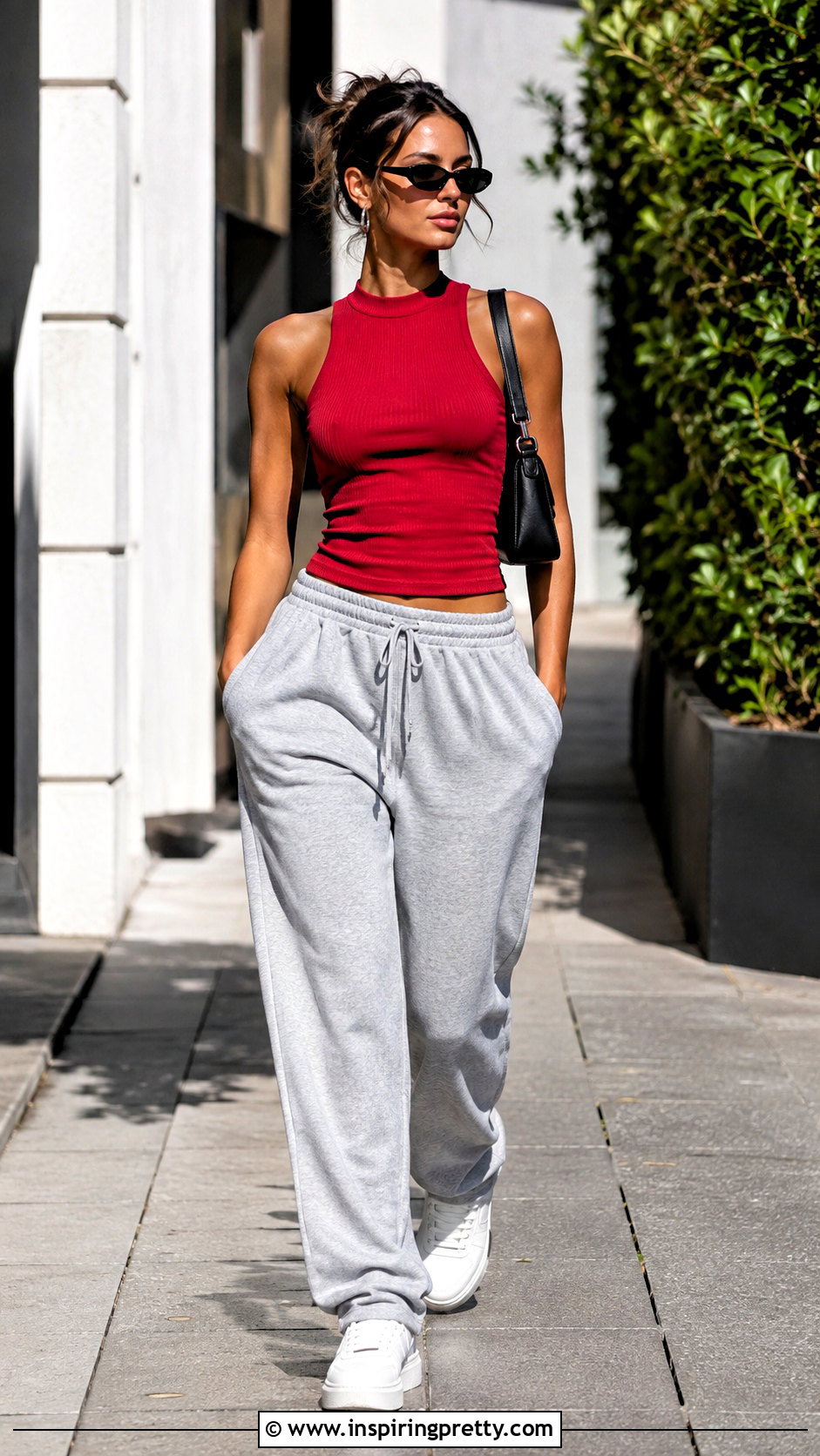 Red Tank Top And Gray Sweatpants Outfit - 50 tank top and sweatpants outfits